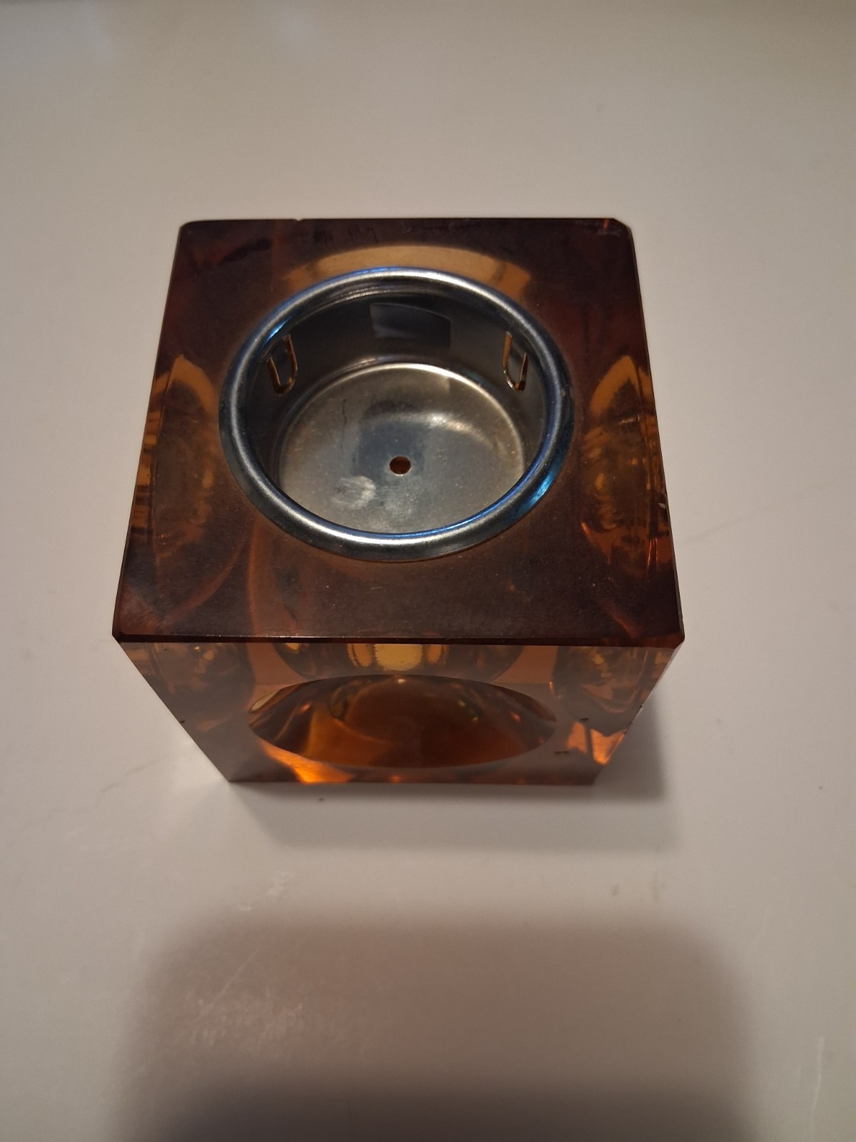 Vintage Antonio Imperatore Murano Amber Glass Cube Table Lighter. NO LIGHTER