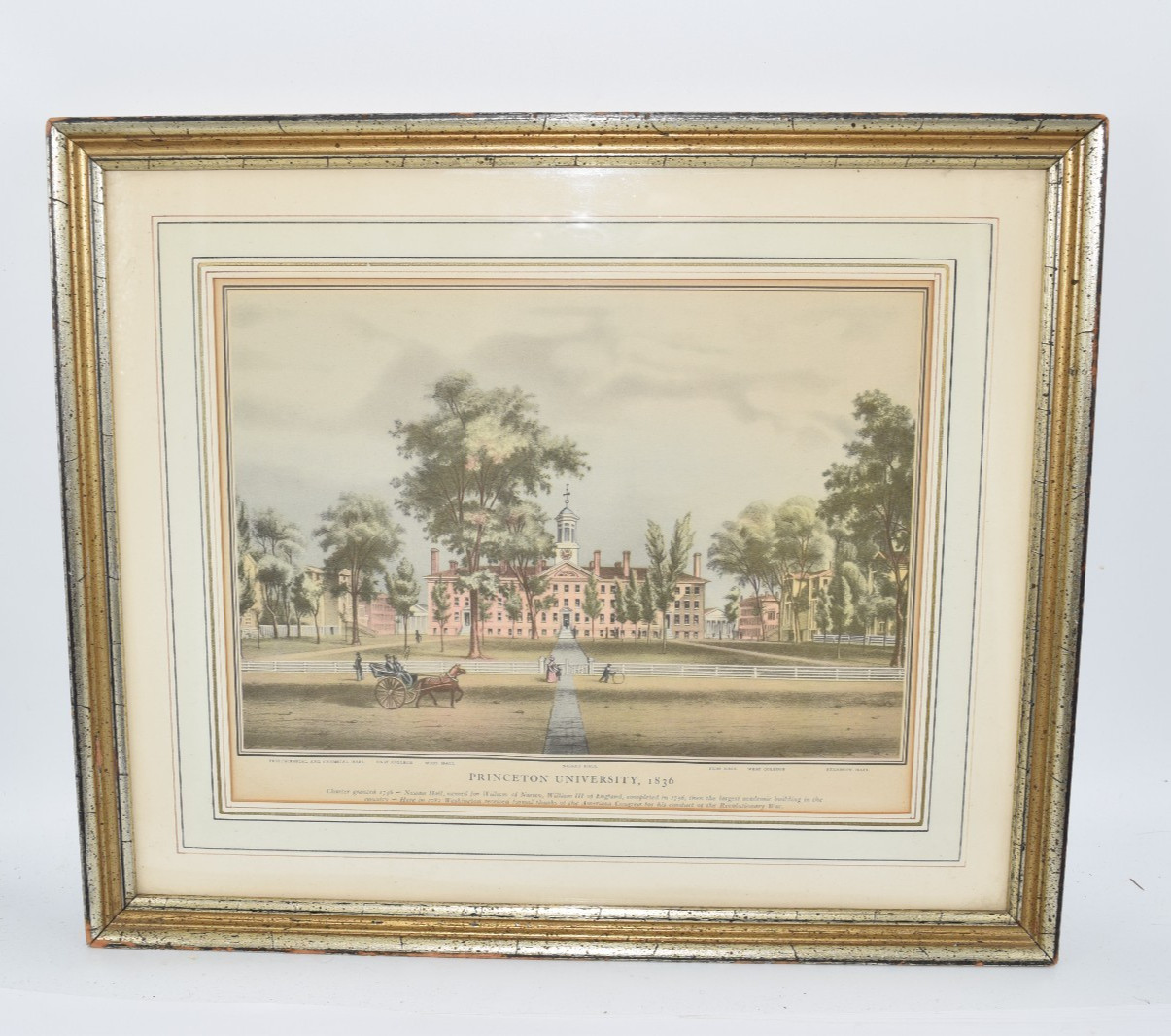 Vintage Princeton University 1836 Nassau Hall Lithograph Print Framed Wall Art