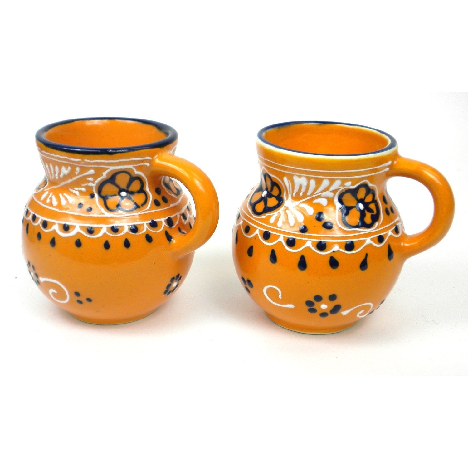 Mexican Talavera Coffee Mugs Set of 2 12 oz Hand Painted Mango Floral Ceramic