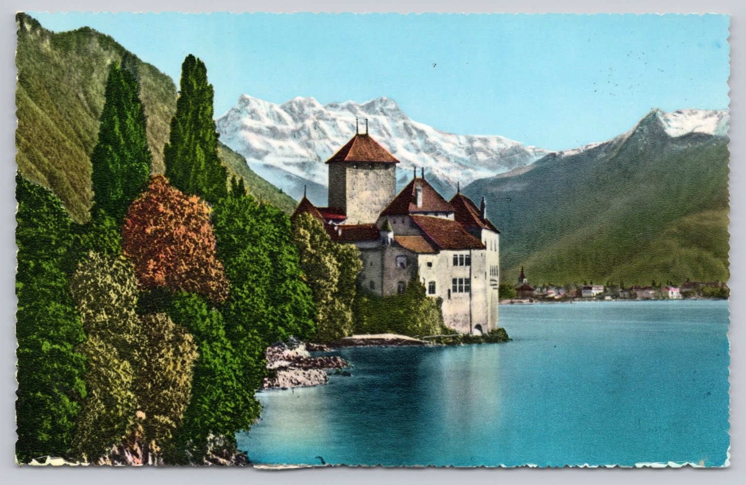 Château de Chillon Montreux Switzerland Lake Geneva Alps 1960 Postcard