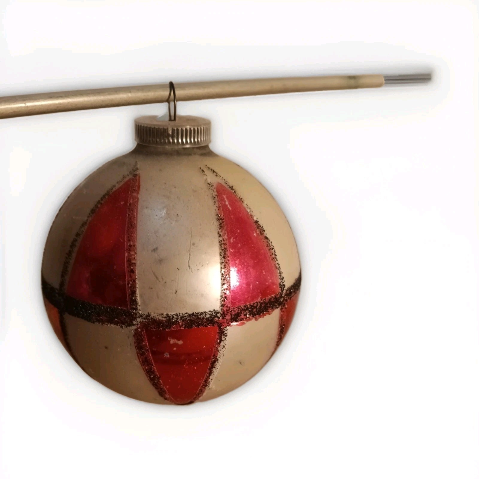 Mica Striped Glass Christmas Ornament Germany Vintage Large