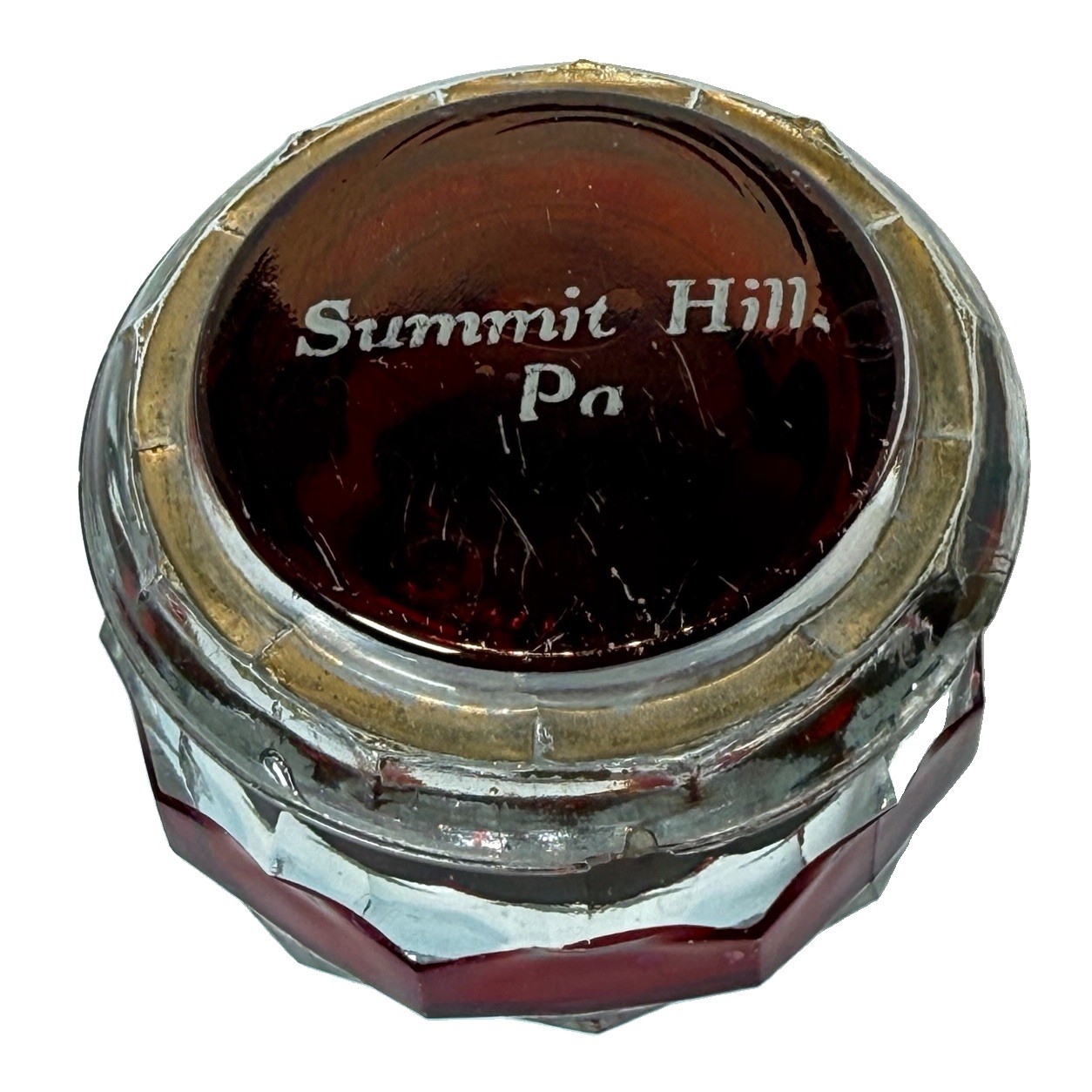SUMMIT HILL Pennsylvania PA ANTIQUE Ruby Red Flash Souvenir Glass TRINKET BOX