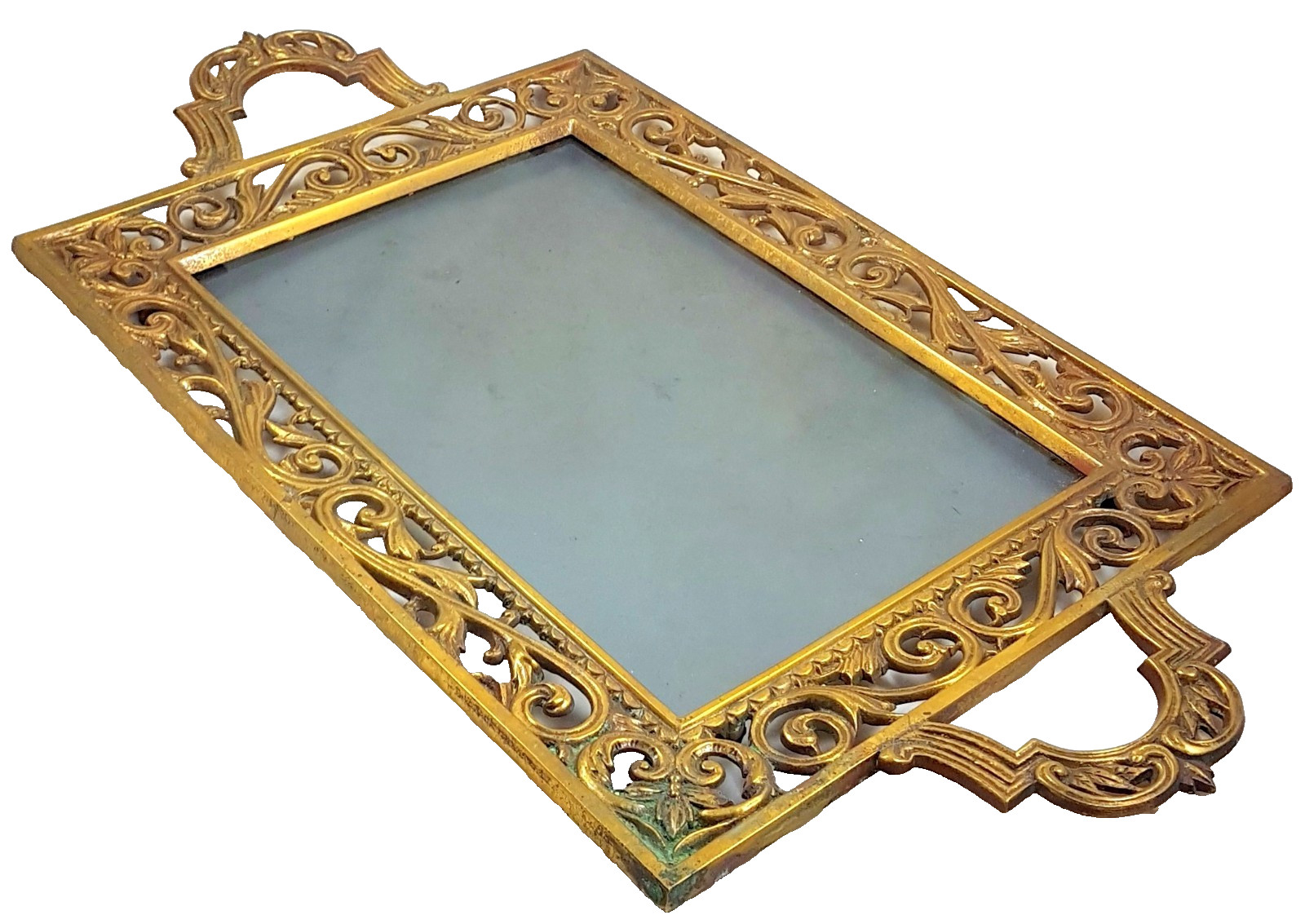 France antique 1840s gilt bronze tray 60 cm frosted glass