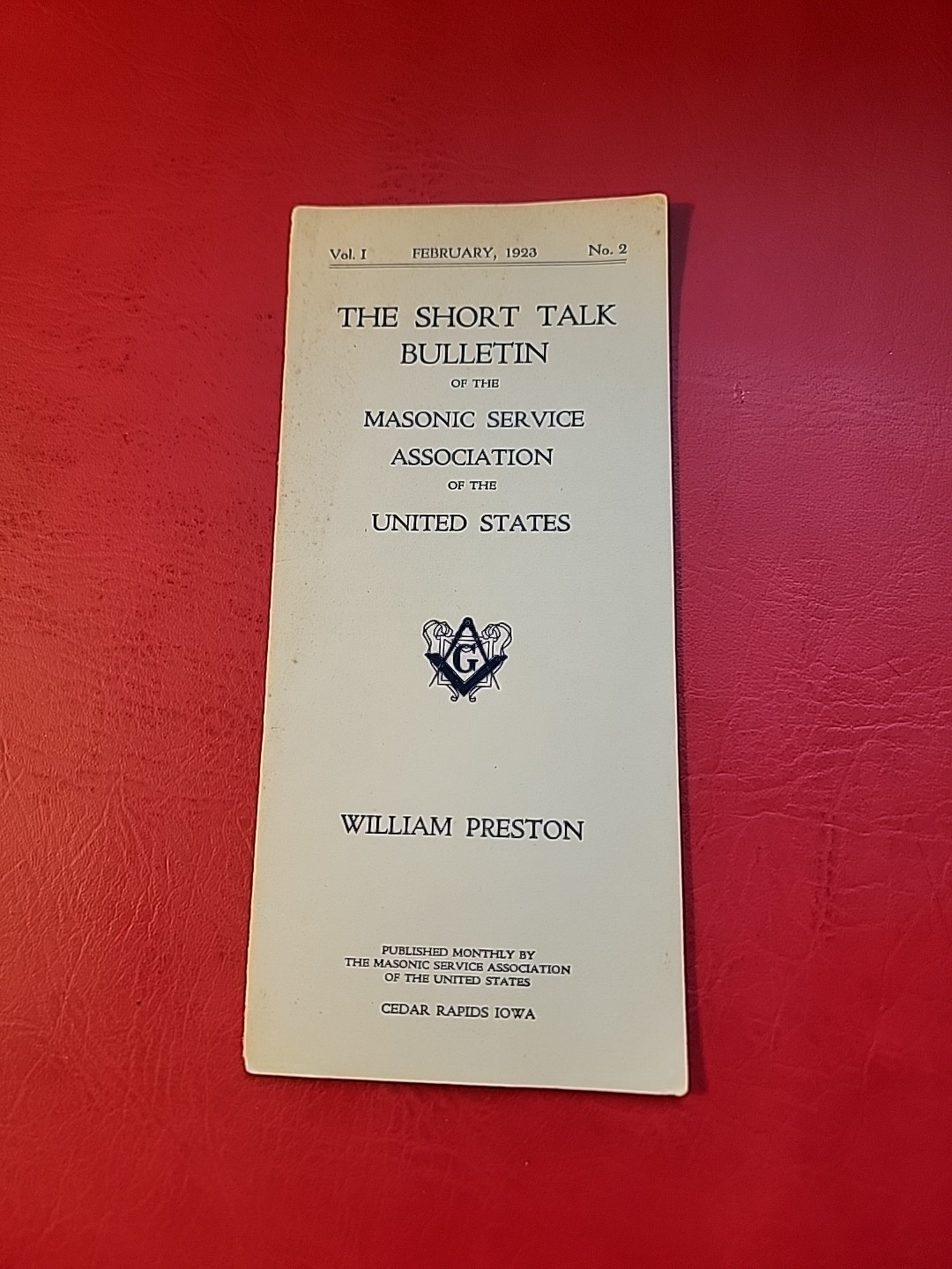 Masonic Service Association Feb 1923 No. 2 Short Talk Bulletin Cedar Rapids Iowa