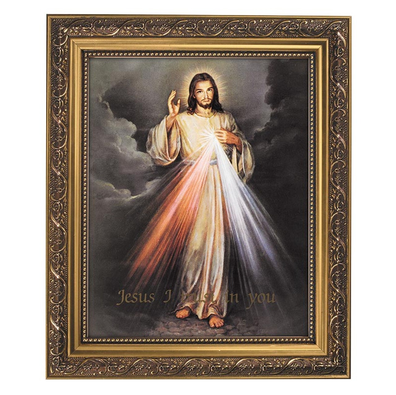 The Divine Mercy Framed Print, Under Glass With Gold Finish Frame, 12.5