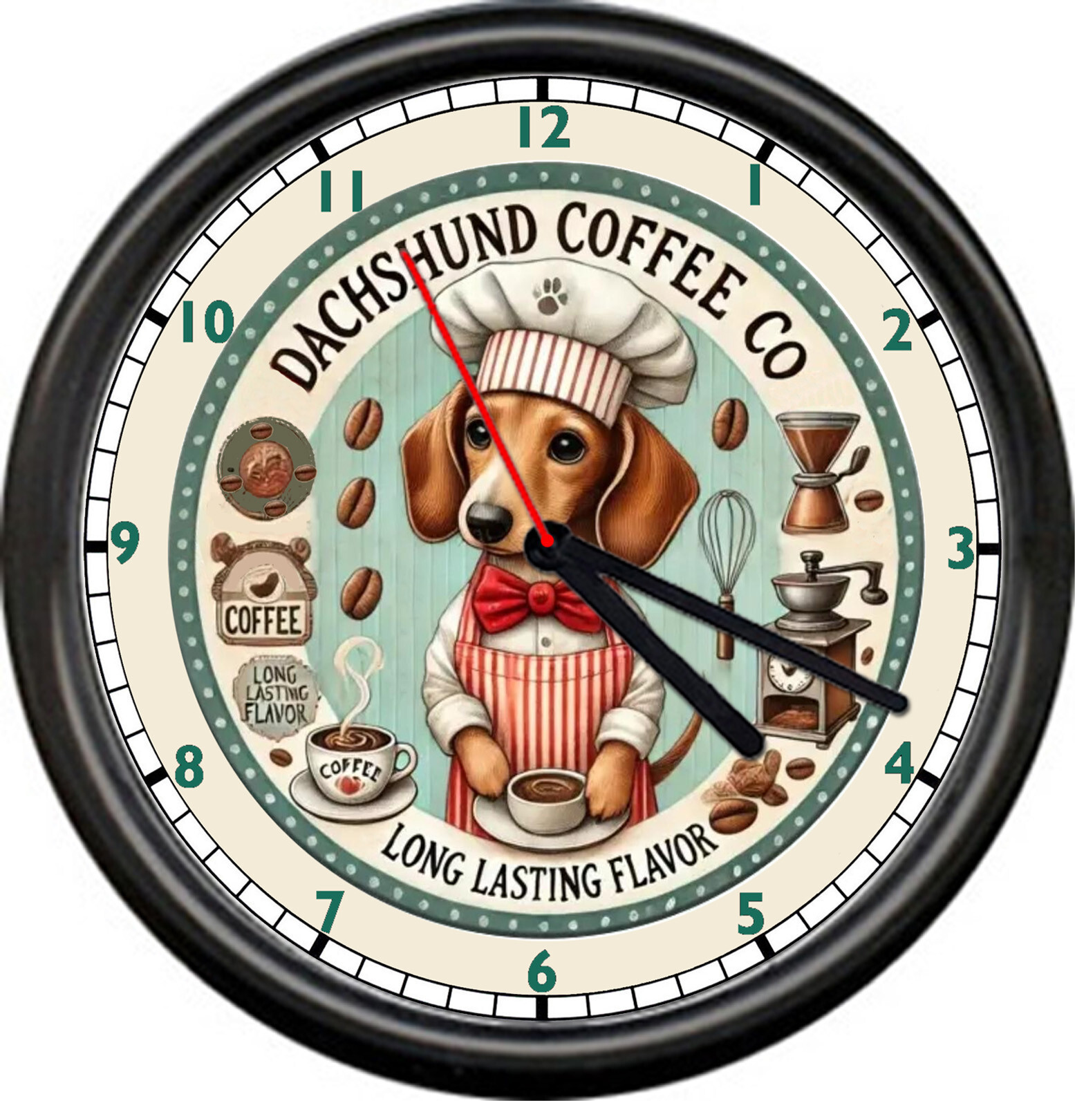 Dachshund Dog Coffee Company Barista Kitchen Costume Apron Gift Sign Wall Clock