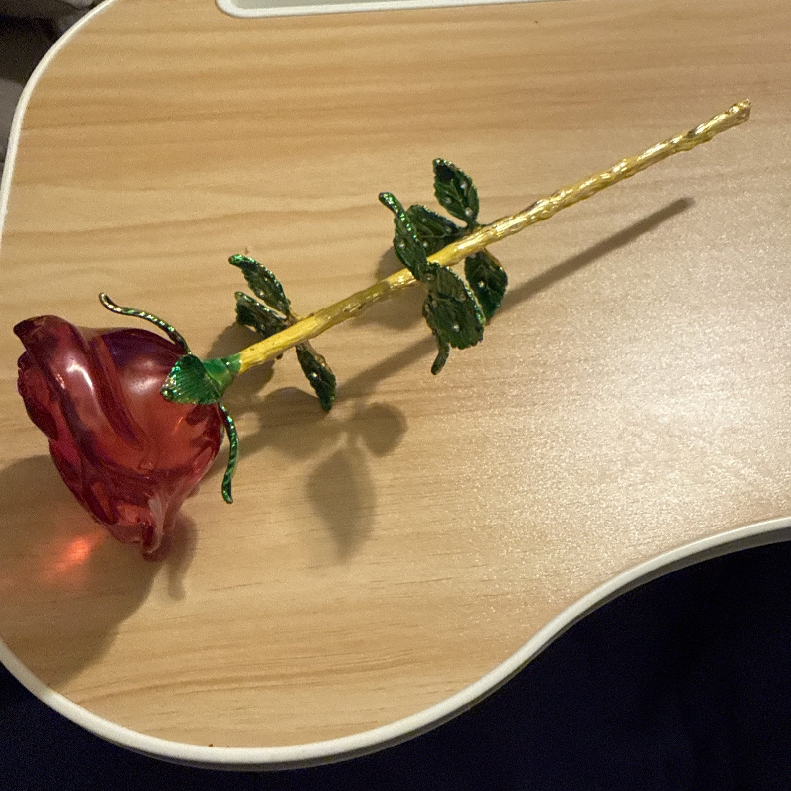 Monocrystalline Long Stemmed Rose With Green Leaves