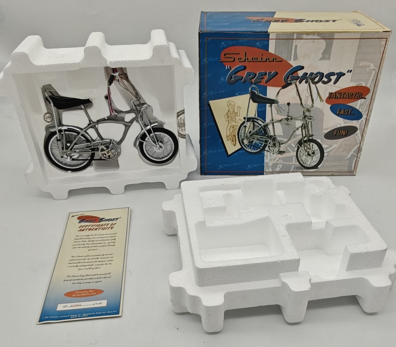Mint Schwinn Sting-Ray Grey Ghost 1:6 Scale Bike Bicycle by Xonex w/ COA