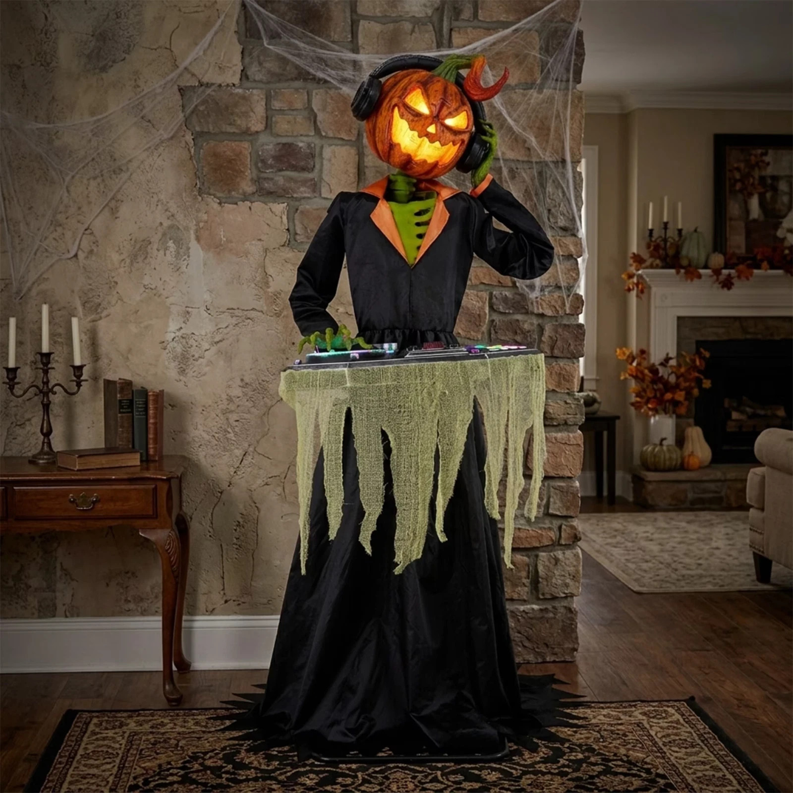 6 FT ANIMATED DJ JACK PUMPKIN SKELETON HALLOWEEN ANIMATRONIC PROP LED LIGHTS