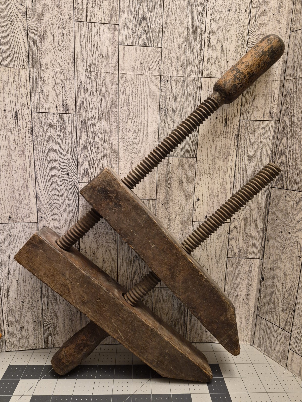 Large Antique Wooden Screw All Wooden 4 Piece Wood Working Vintage Clamp