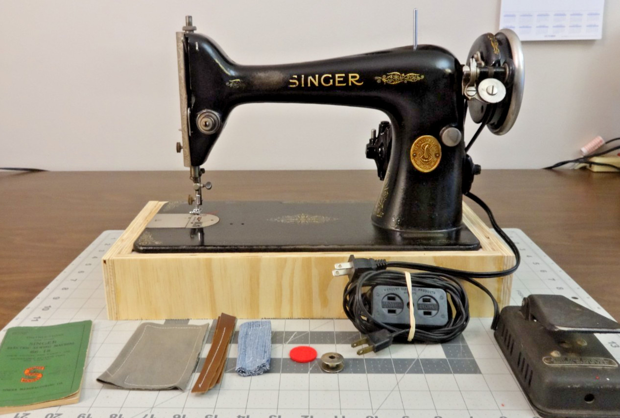 SERVICED - 1931 SINGER 66  Sewing Machine w/Manual - LEATHER DENIM CANVAS