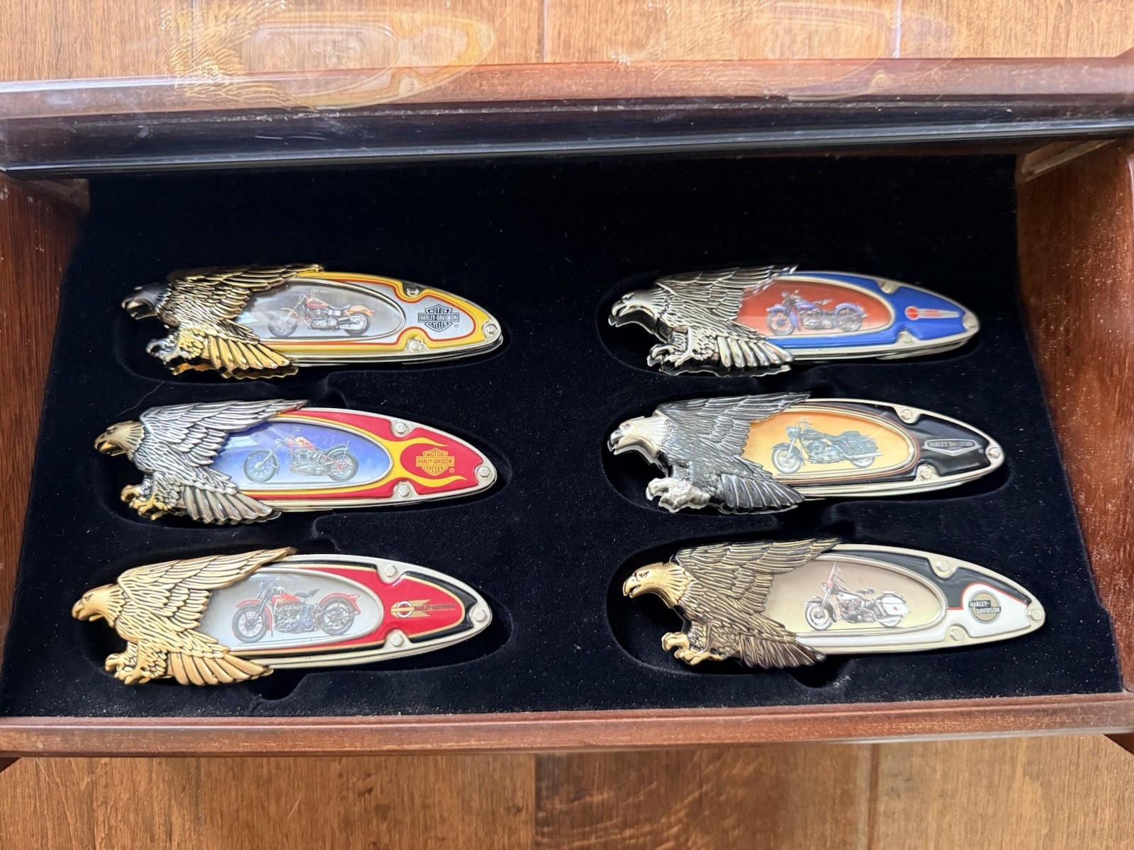 18 Harley Davidson Franklin Mint Collector Knife Set Eagle With Cases