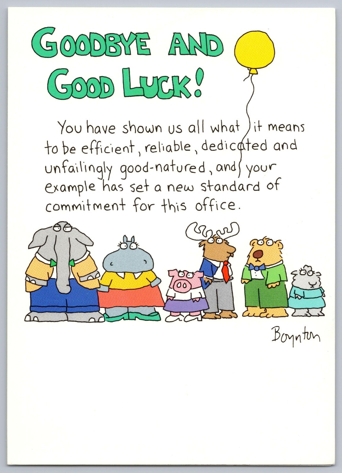 VTG 80s Sandra Boynton Goodbye Good Luck Card Recycled Paper Products UNUSED+ENV