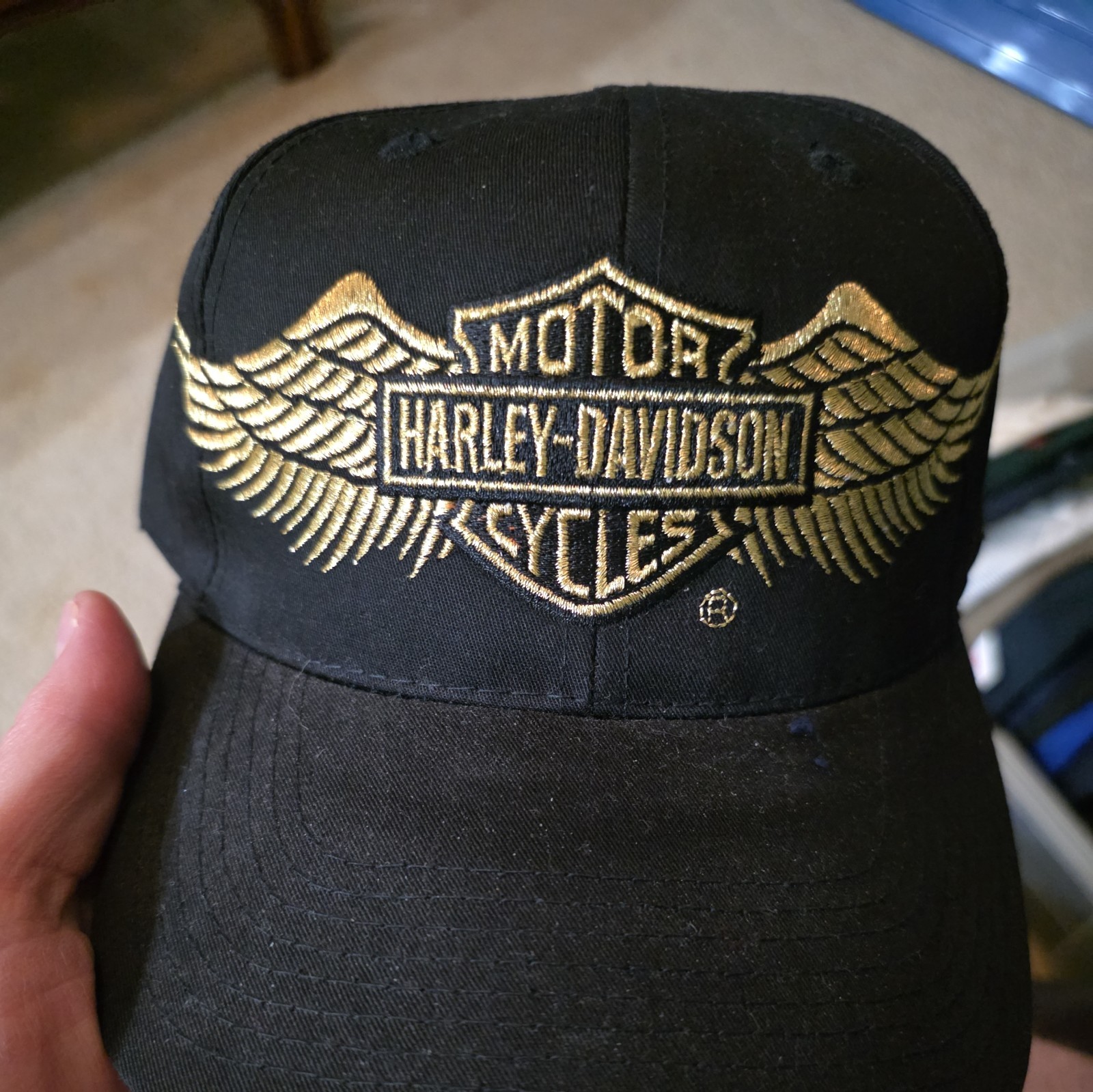 Vtg 90’s Biker Harley Davidson Annco Snapback Hat excellent condition gold 