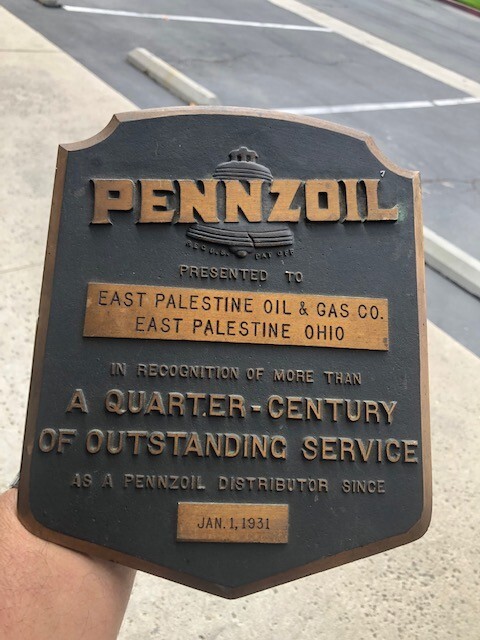 1931 PENNZOIL SALE AWARD  BRONZE PLAQUE ORIGINAL PALESTINE OHIO