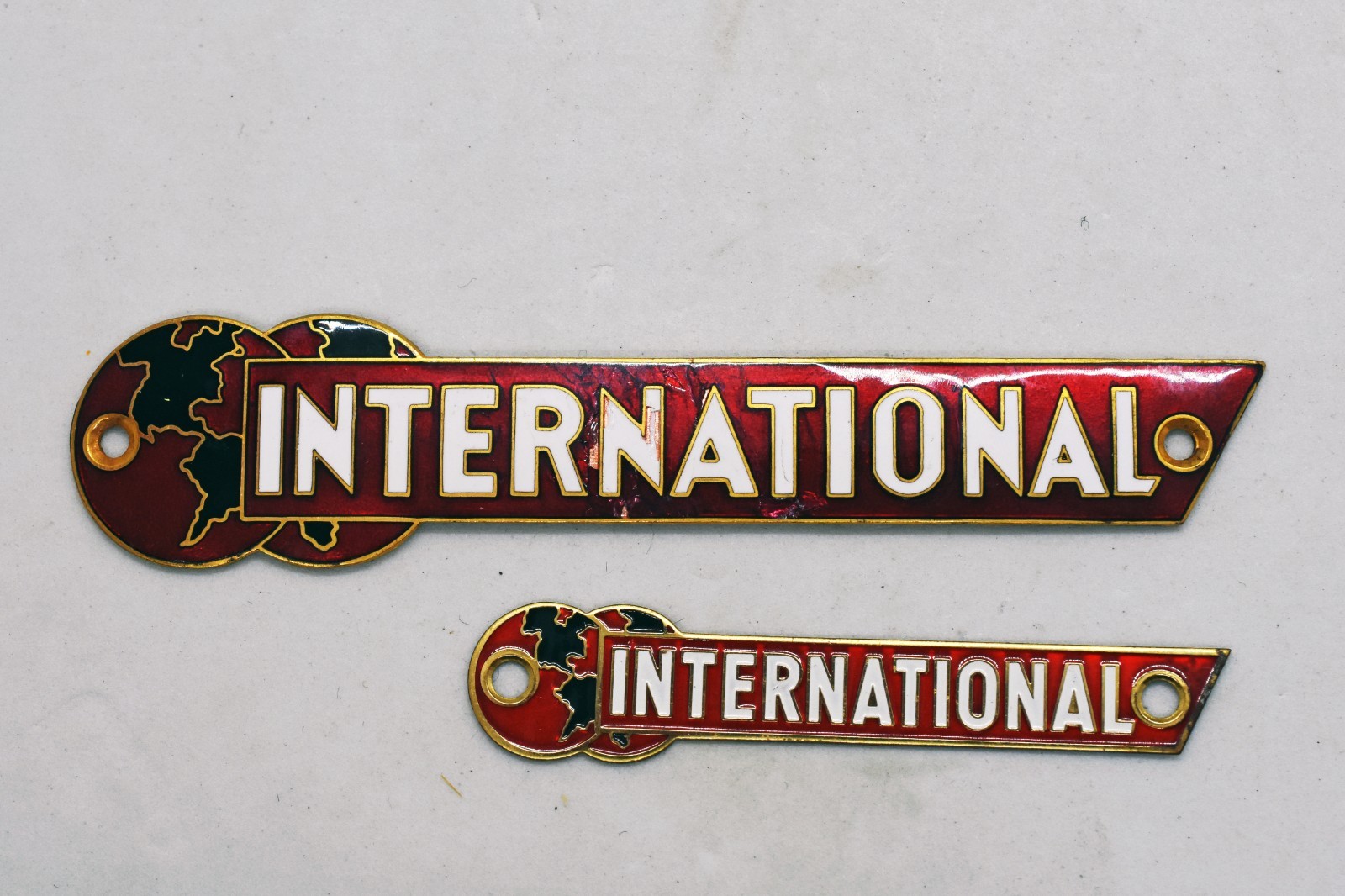(2) Original 1940's International Sewing Machine emblems - Vintage