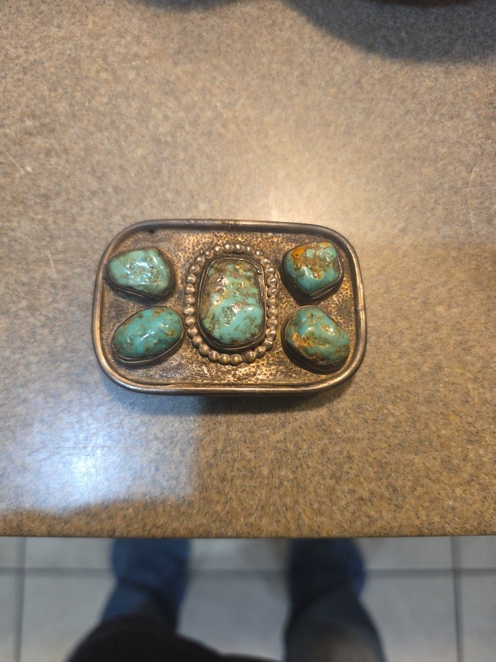 Antique Navajo Belt Buckle w Turquoise Handmade *RARE*
