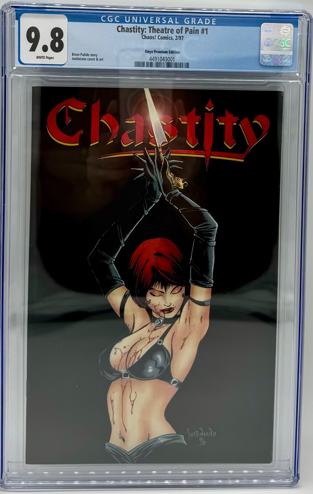 Chastity Theatre Of Pain 1 CGC 9.8 White Pages Chaos Comics, 2/97 Onyx Premium