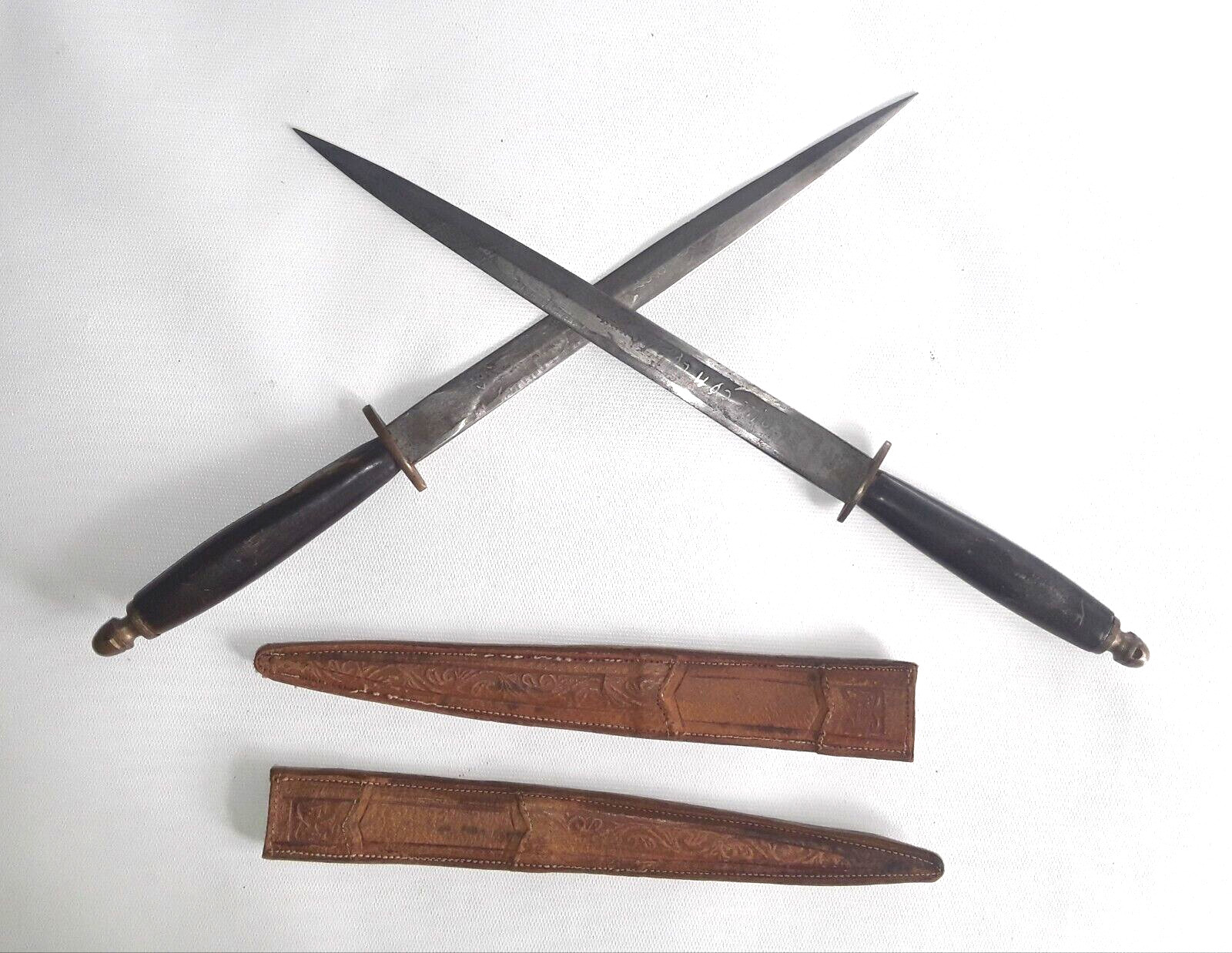 Antique Mexican Knife Old Mexico Daggers Knives Horn Engraved Pair Handmade