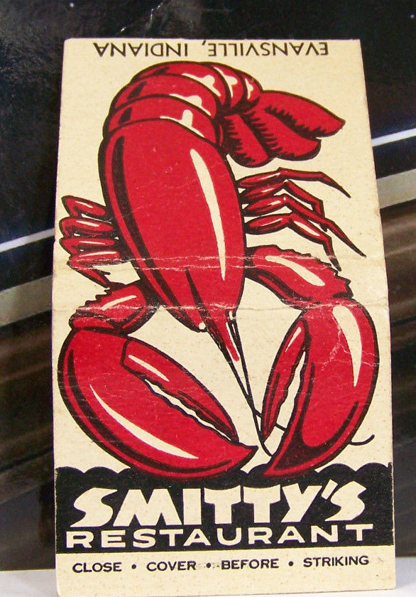   Rare Vintage Matchbook Cover W1 Evansville Indiana Smitty's Restaurant Lobster