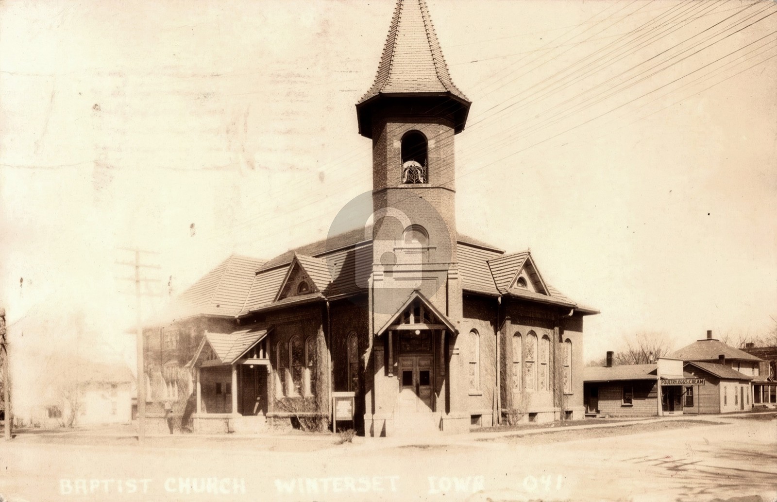 Winterset Iowa Main Street & Babtist Church RPPC Photo Postcard COPY