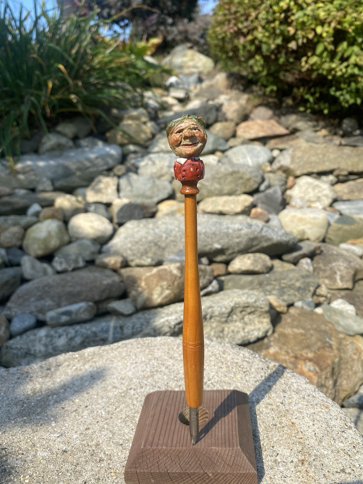 Antique Anri Italy Hand Carved Painted Wood Woman Fountain Tip Ink Dip Pen