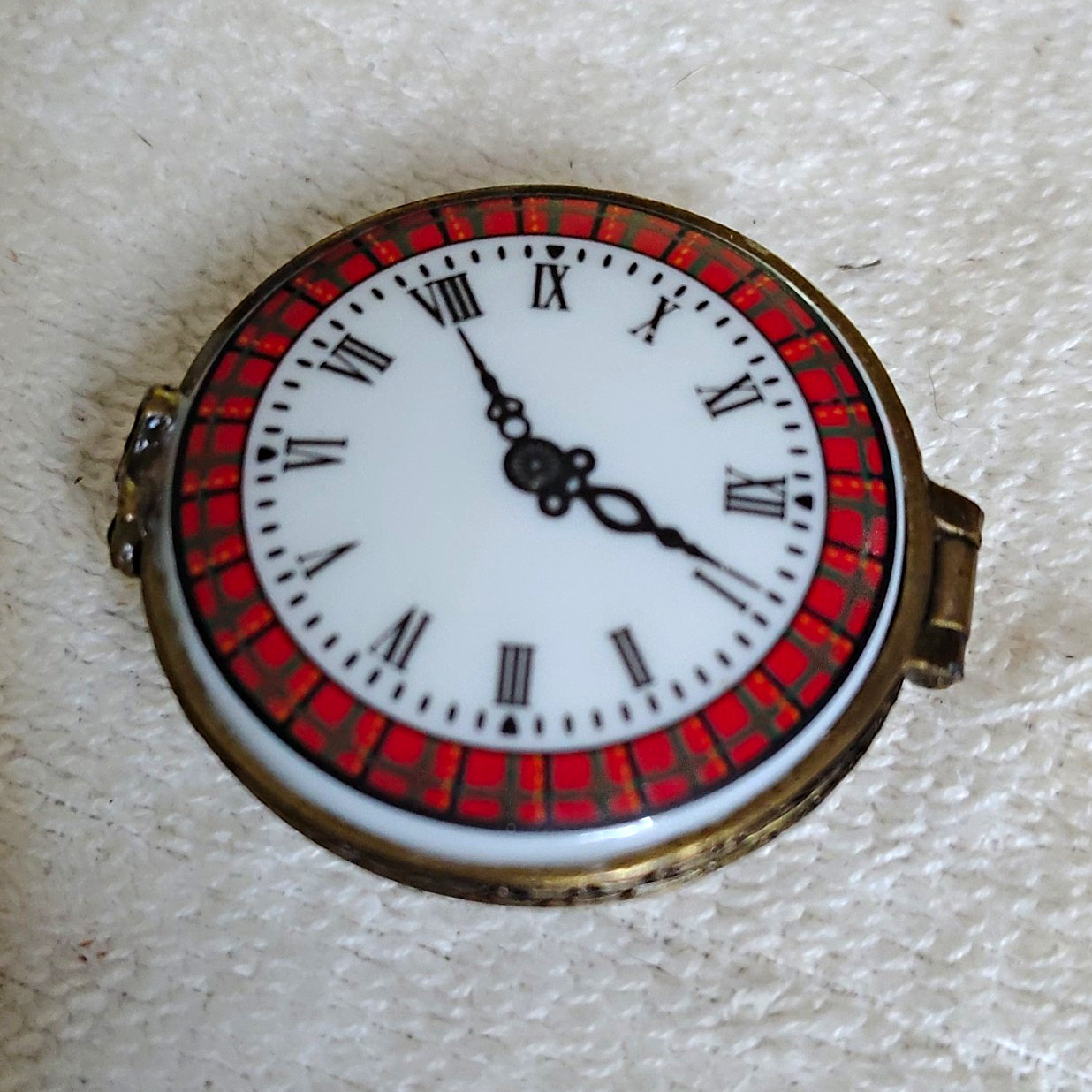 Midwest of Cannon Falls Porcelain Hinged Trinket Box, Clock Face Design