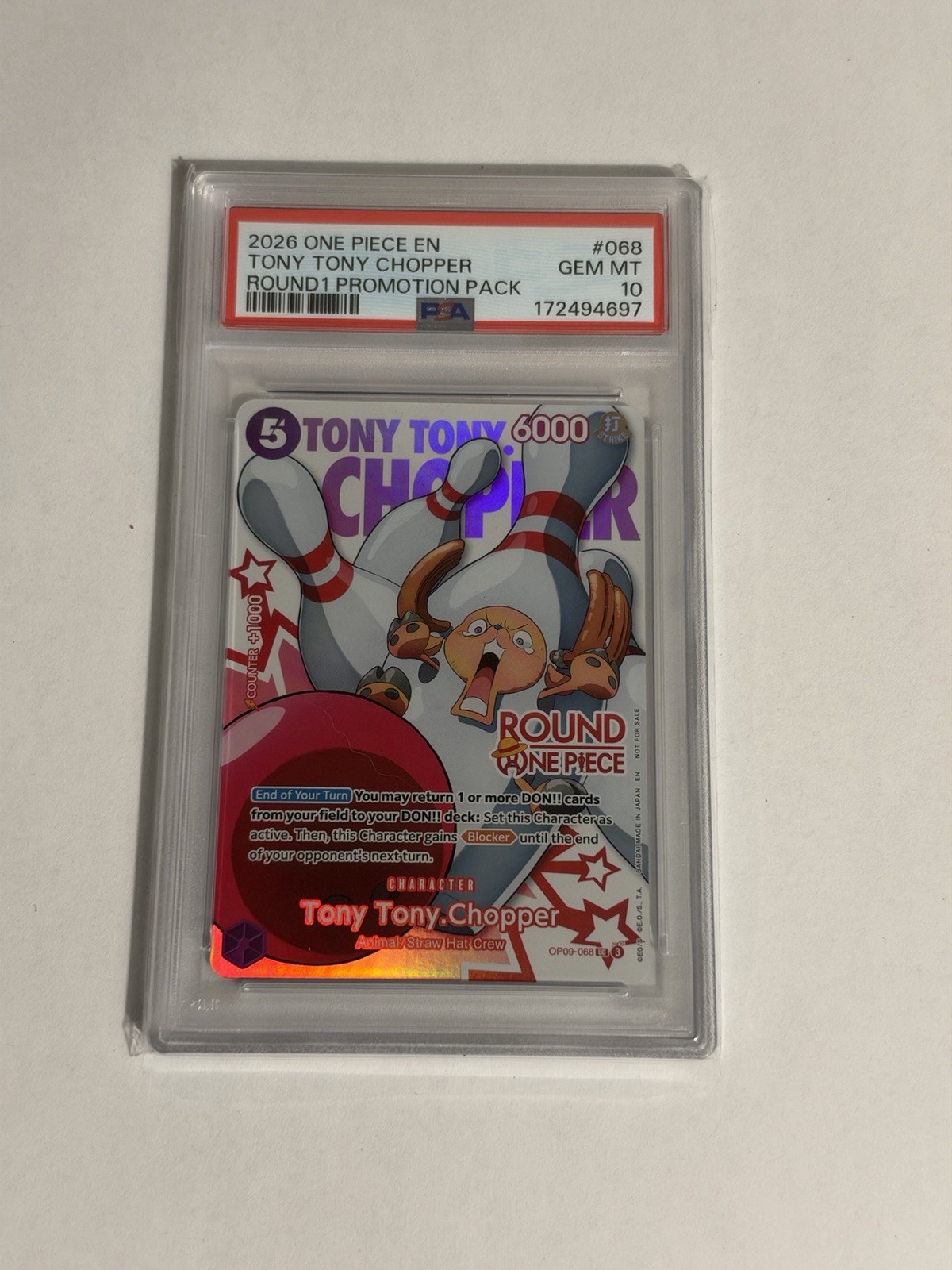 2026 ONE PIECE ROUND1 PROMOTION PACK #068 TONY TONY CHOPPER PSA 10