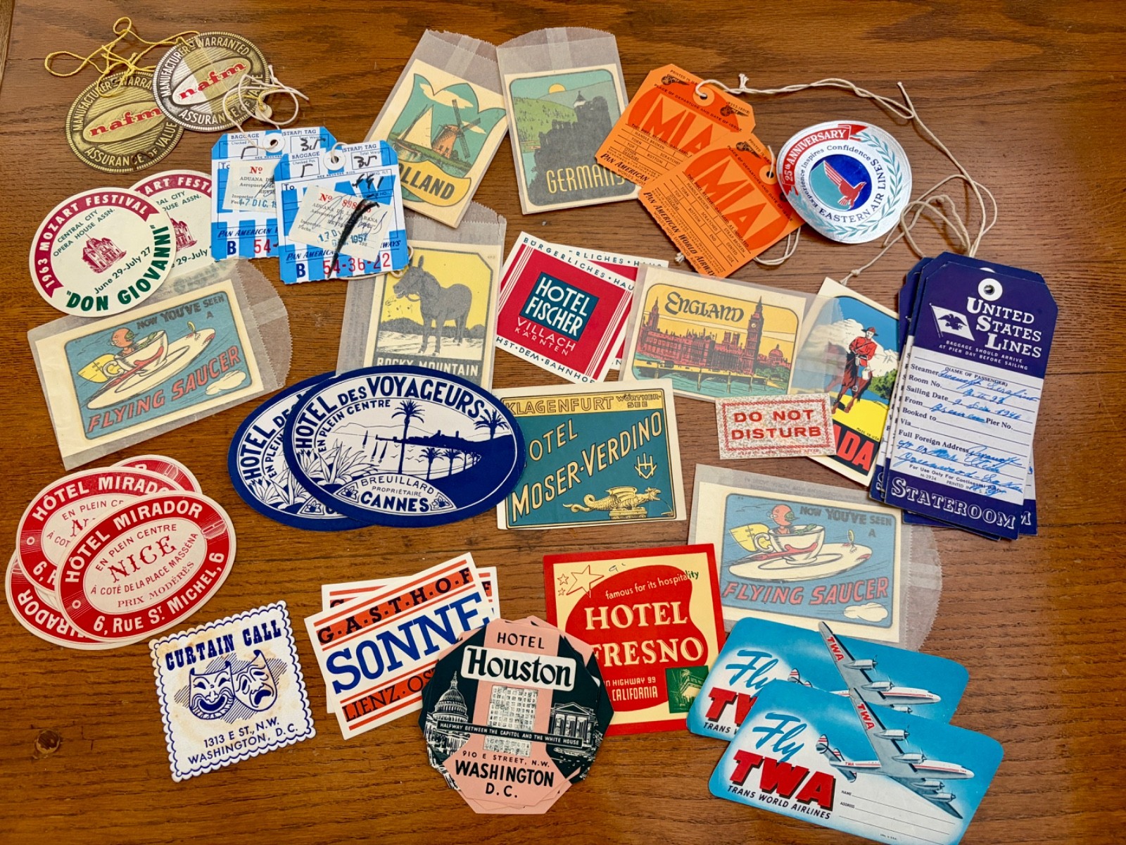 Vintage Travel Luggage Labels & Tags Lot,  Mid Century Travel Paper Collection