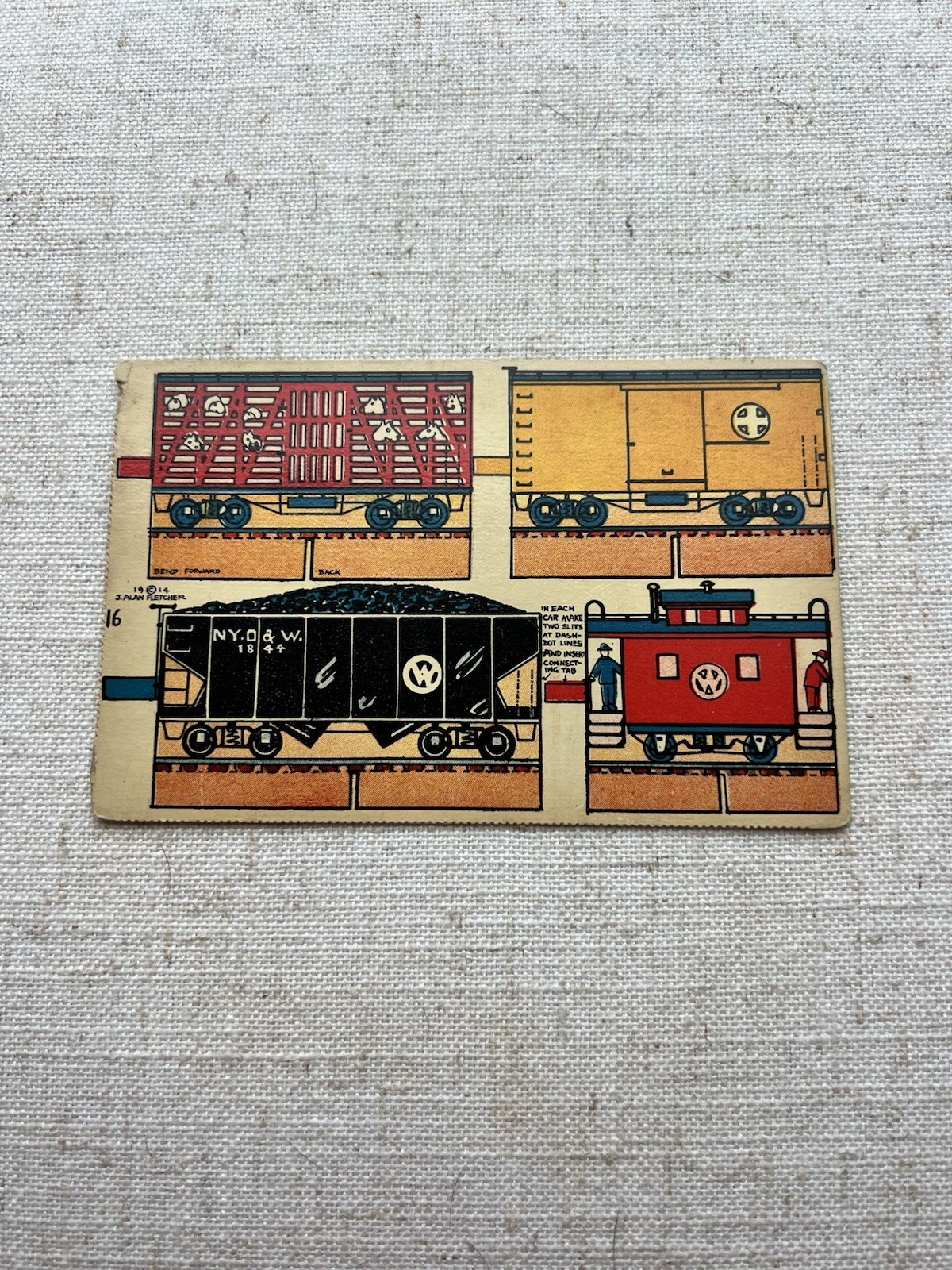 1914 J. Alan Fletcher Postcard Cut Out Train Car “N.Y. O. & W. Railway”
