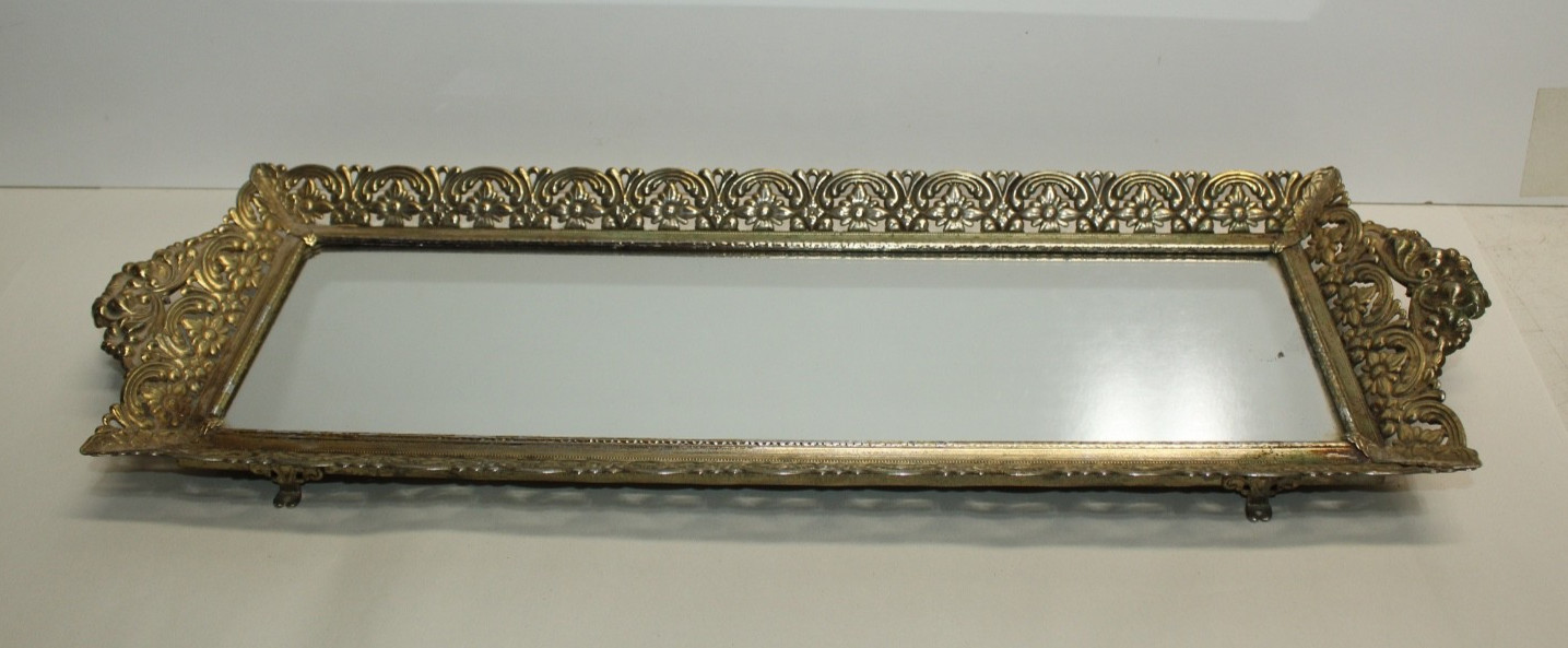 Vtg Vanity Mirrored Tray Hollywood Regency Style 20\