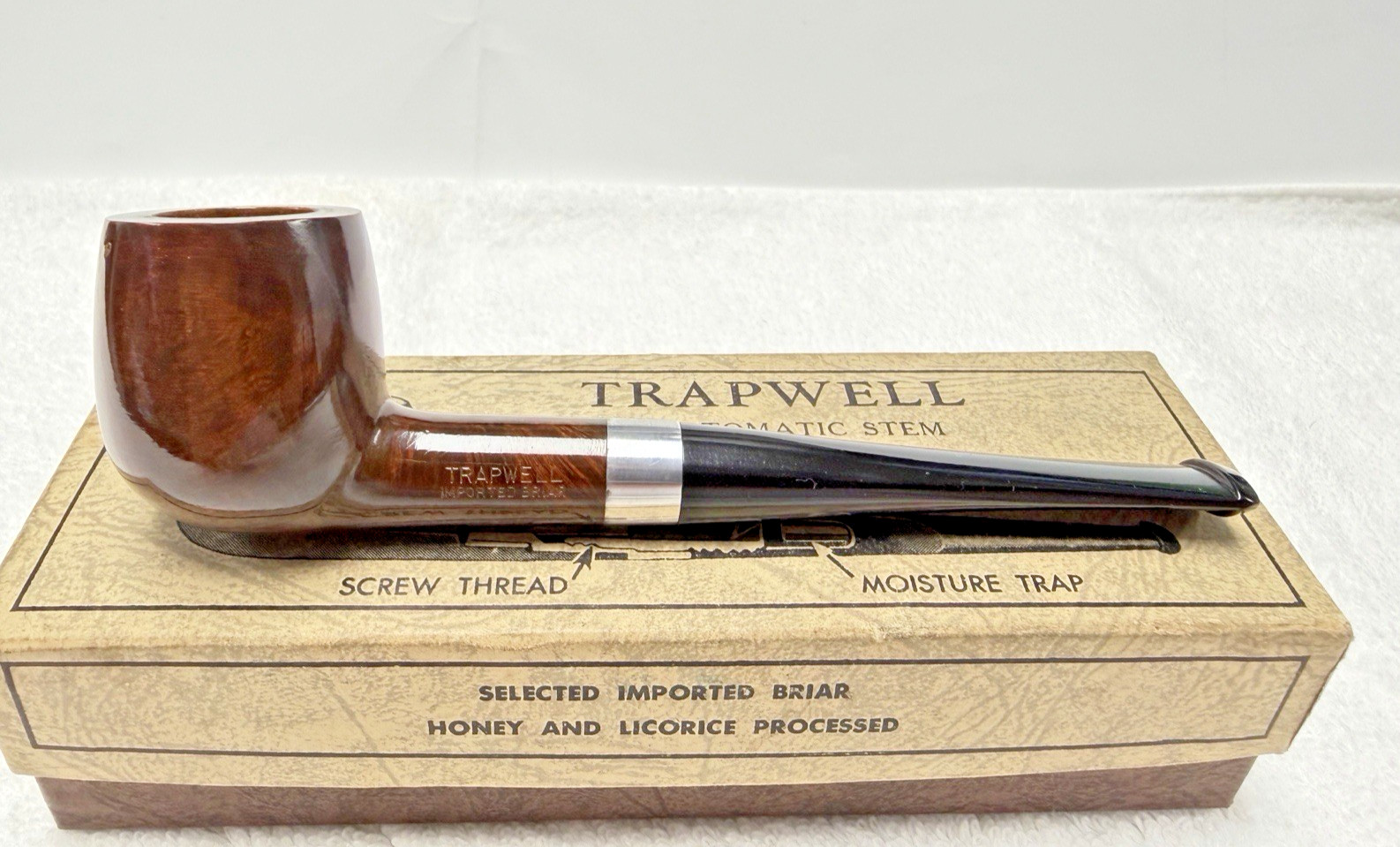 TRAPWELL by Sparta Pipes- Smooth Medium Billiard Ajustomatic 1950\'s New in Box