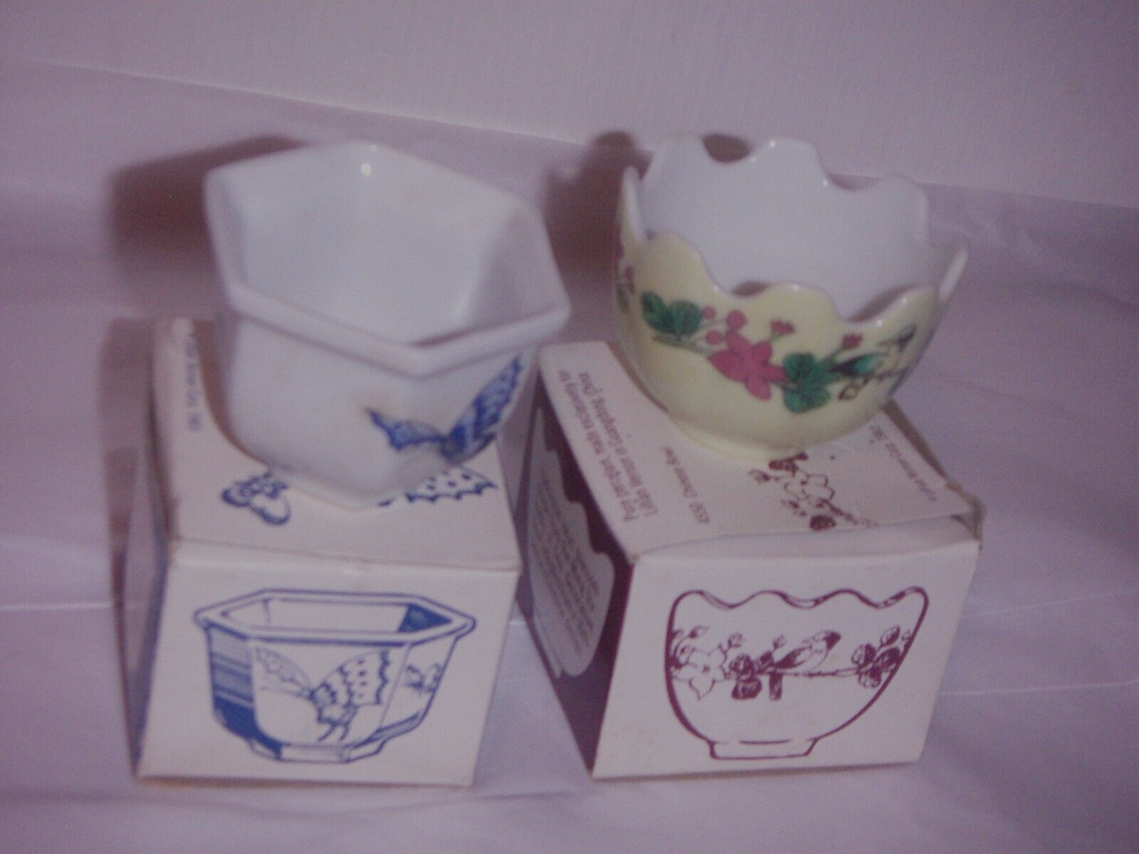 2  Lillian Vernon 1983  pure porcelain bowls  Lotus blossom + Hexagon shape