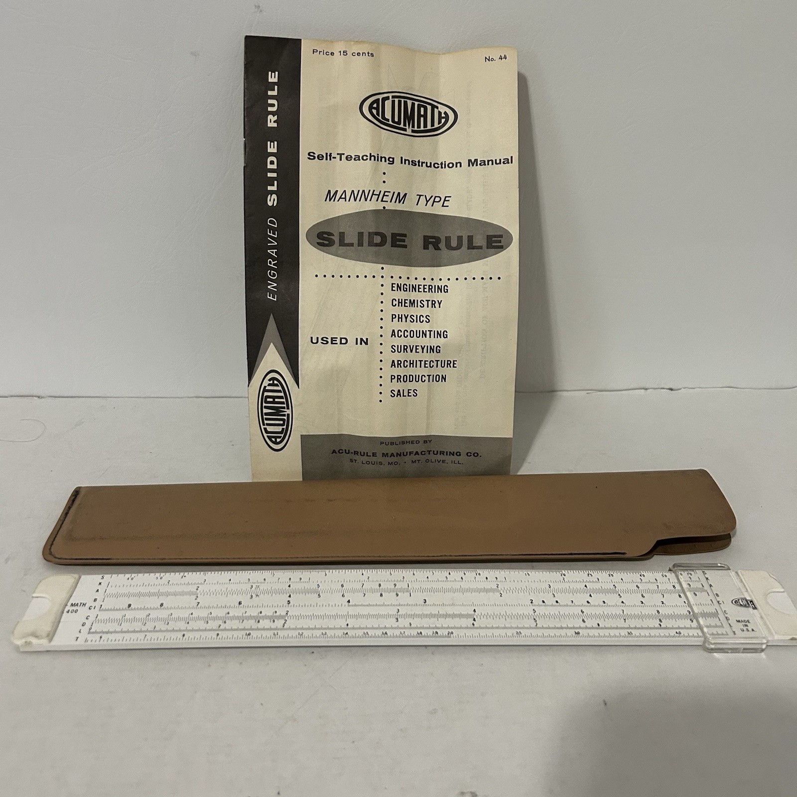 Vintage Pocket SLIDE RULE: ACU-MATH no 40 With Original sleeve Pamphlet