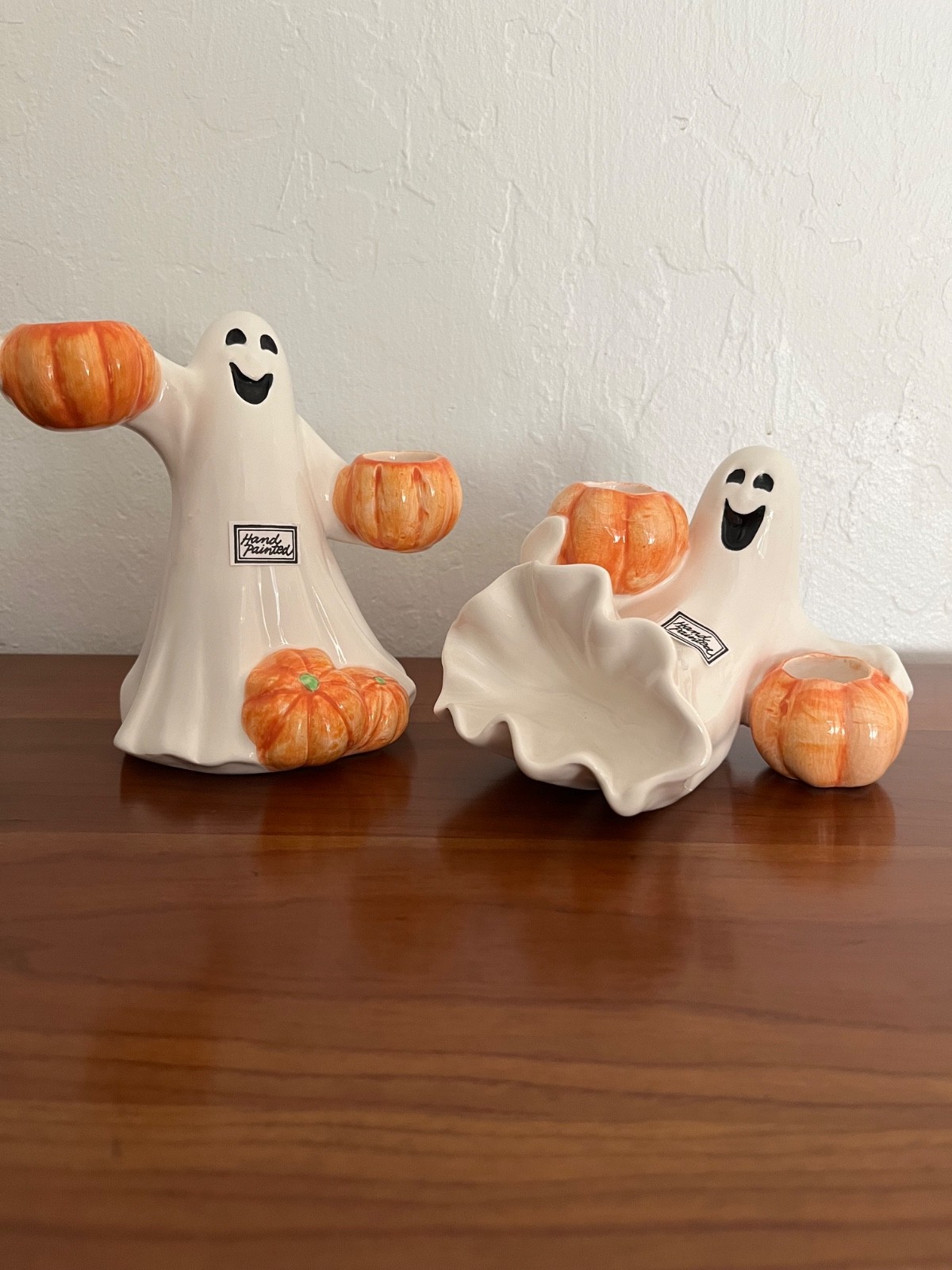 Vintage Fitz & Floyd  Halloween Ghost Pumpkin Candle Holders