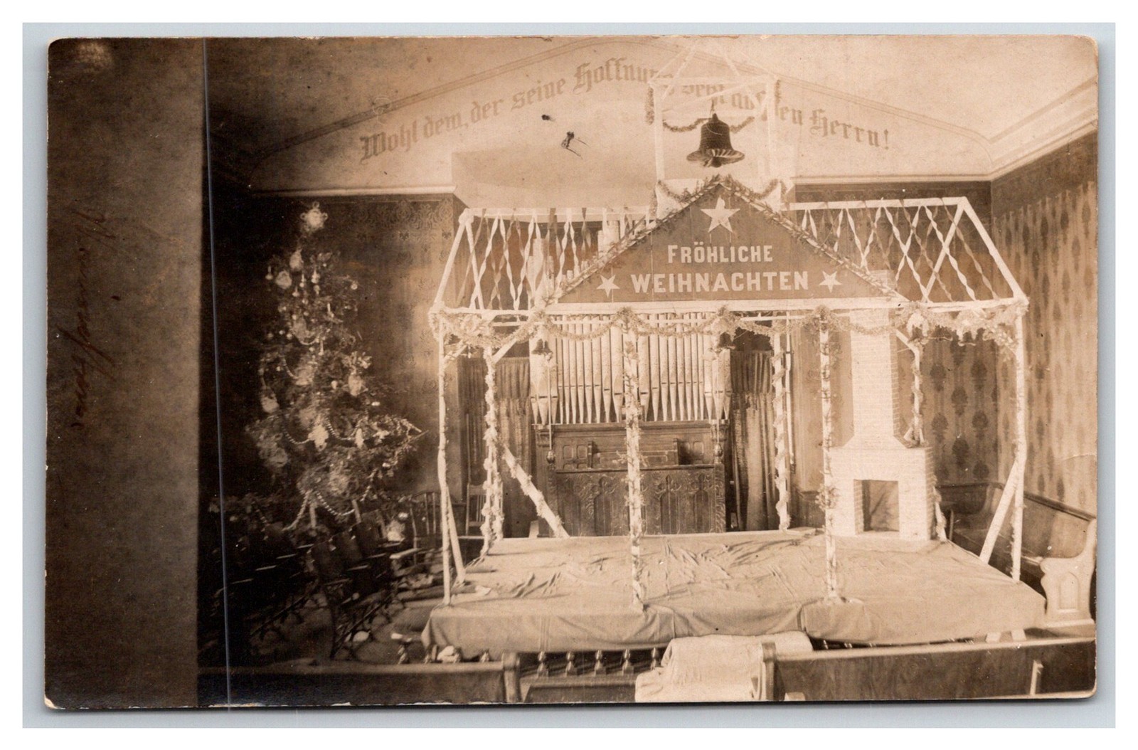 RPPC ~ Mt. Olive IL ~ Church interior at christmas ~ Mount Olive illinois