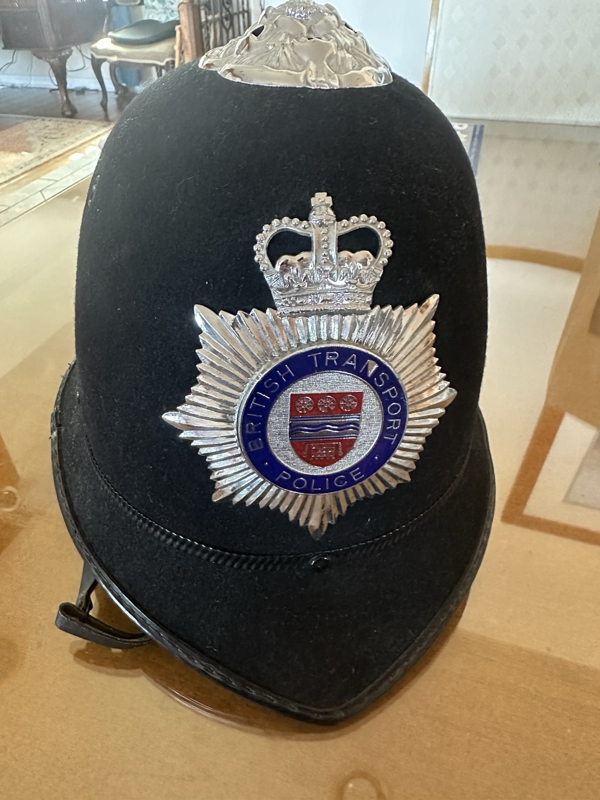 Vintage British Transport Police Officer Bobby Helmet Hat w/ Badge