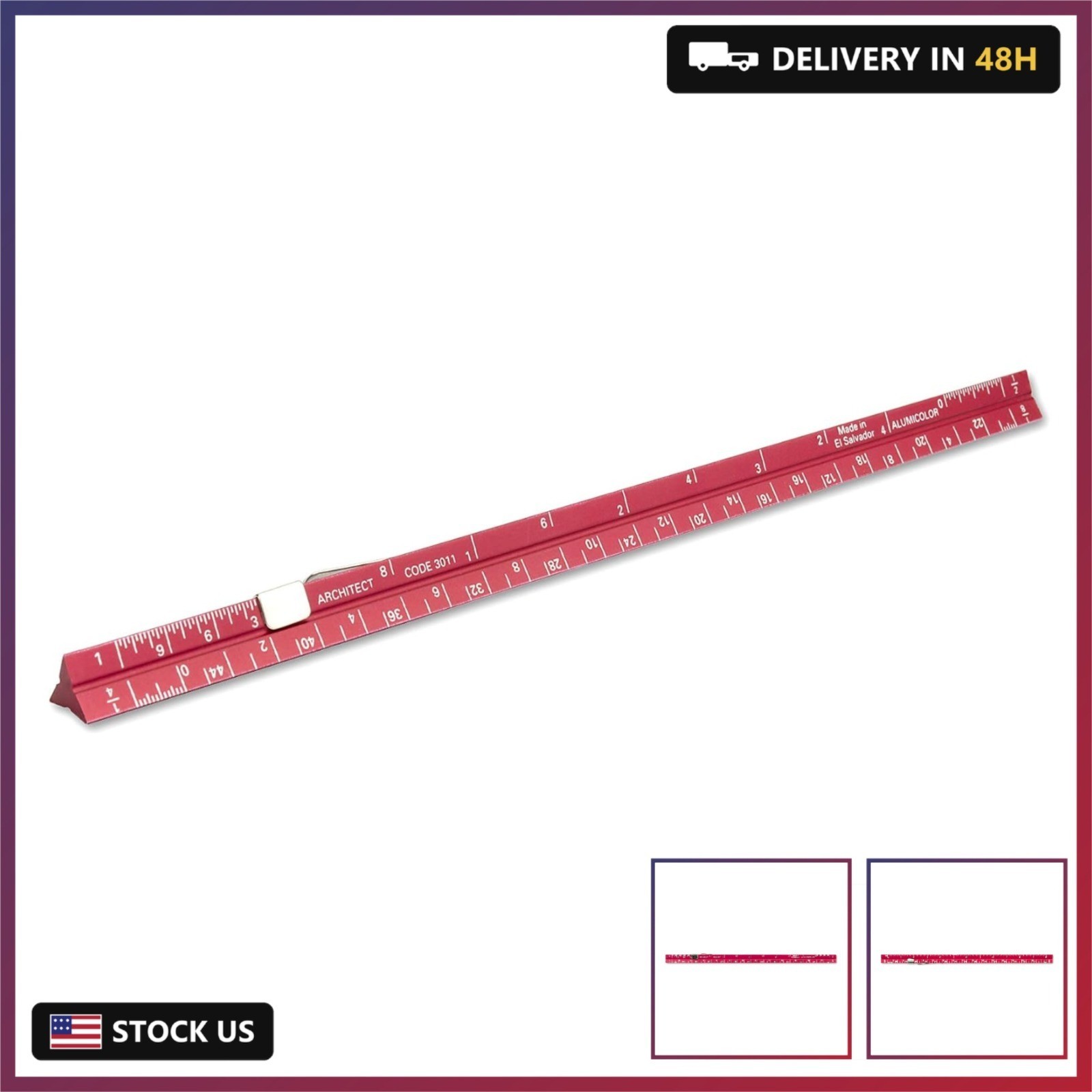 Alumicolor Aluminum Architect Pocket Scale With Clip, 6IN, Red