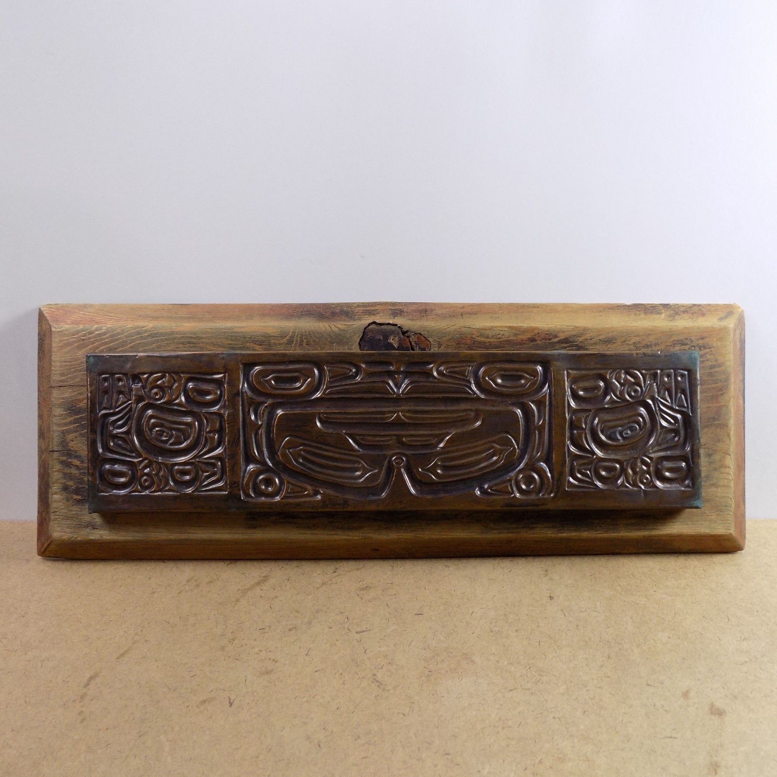 Vintage Pacific Northwest Native Art Repousse Copper & Wood 19
