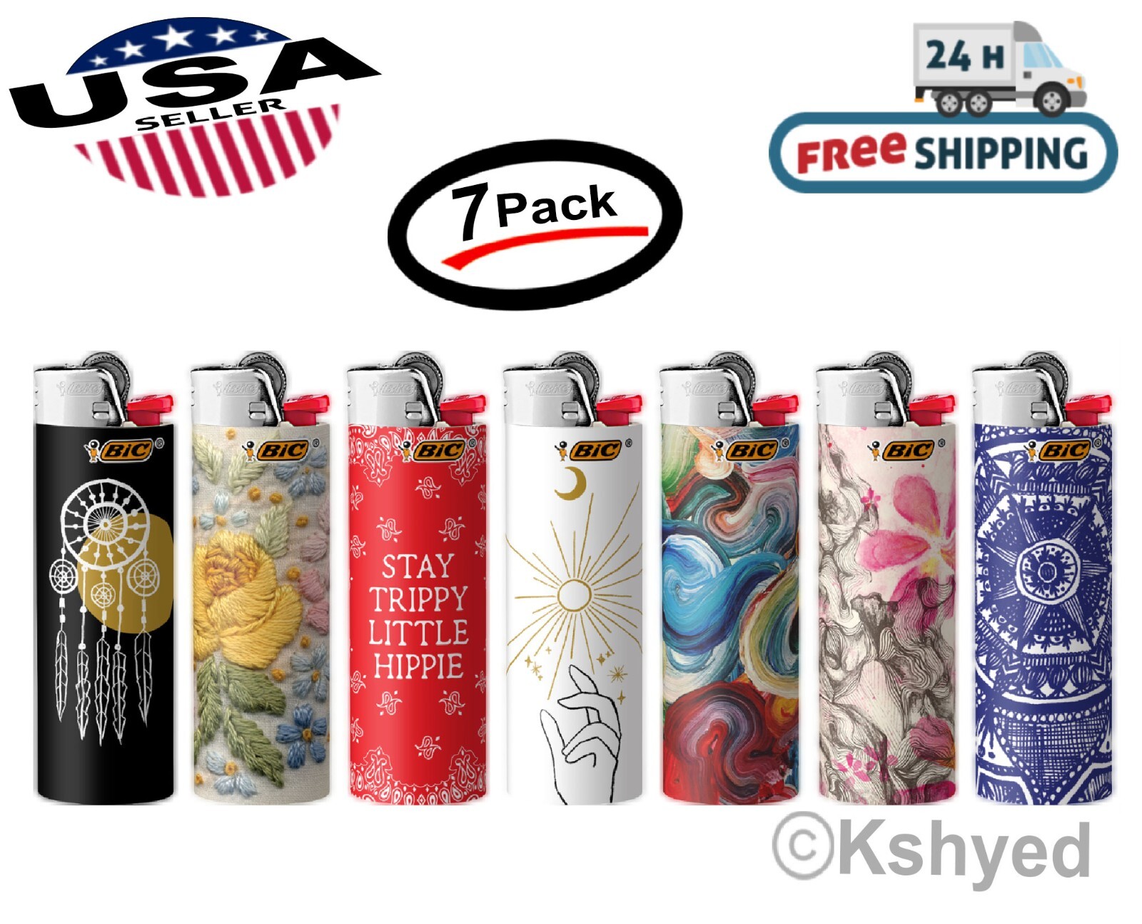 Bic Special Edition Bohemian Series Lighters Set With Assorted Design (7 Pack)