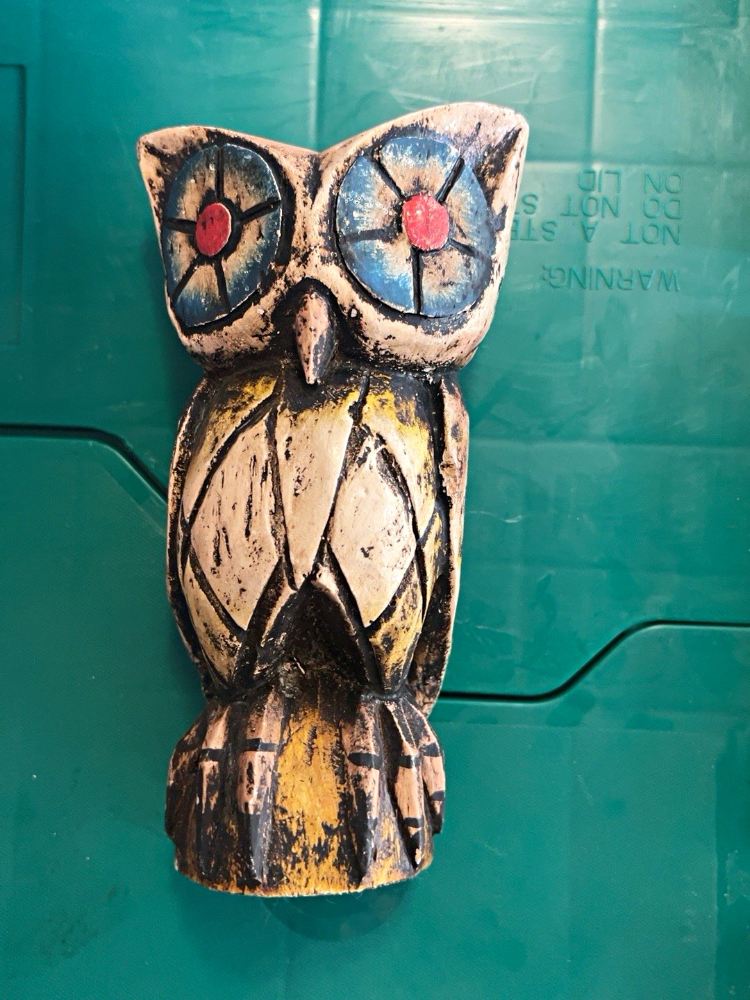 Vintage Hand Carved Wood Owl Figurine Folk Art Painted Rustic Boho 8\