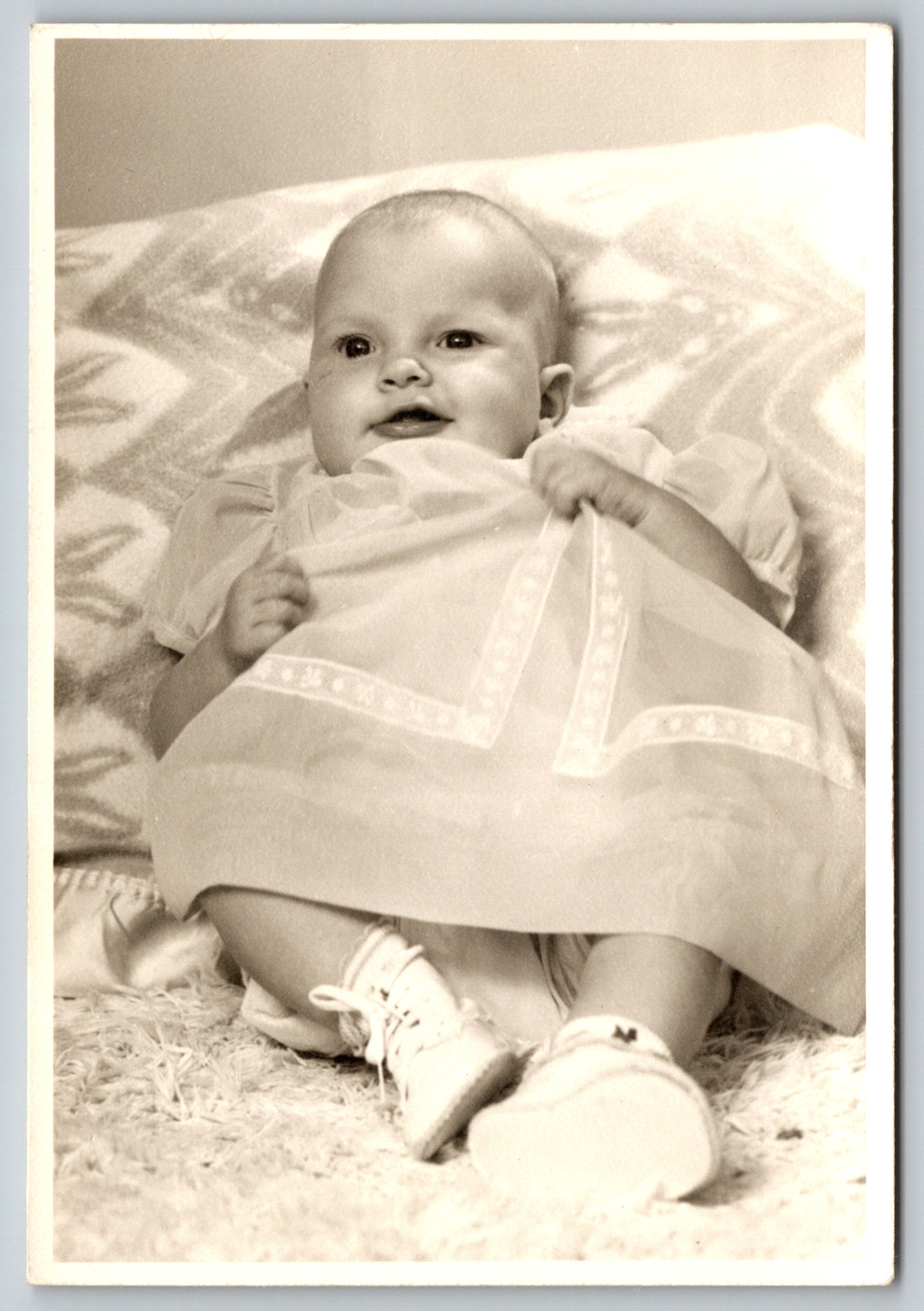 c1910s Baby Smiling Wearing Dress Real Photo