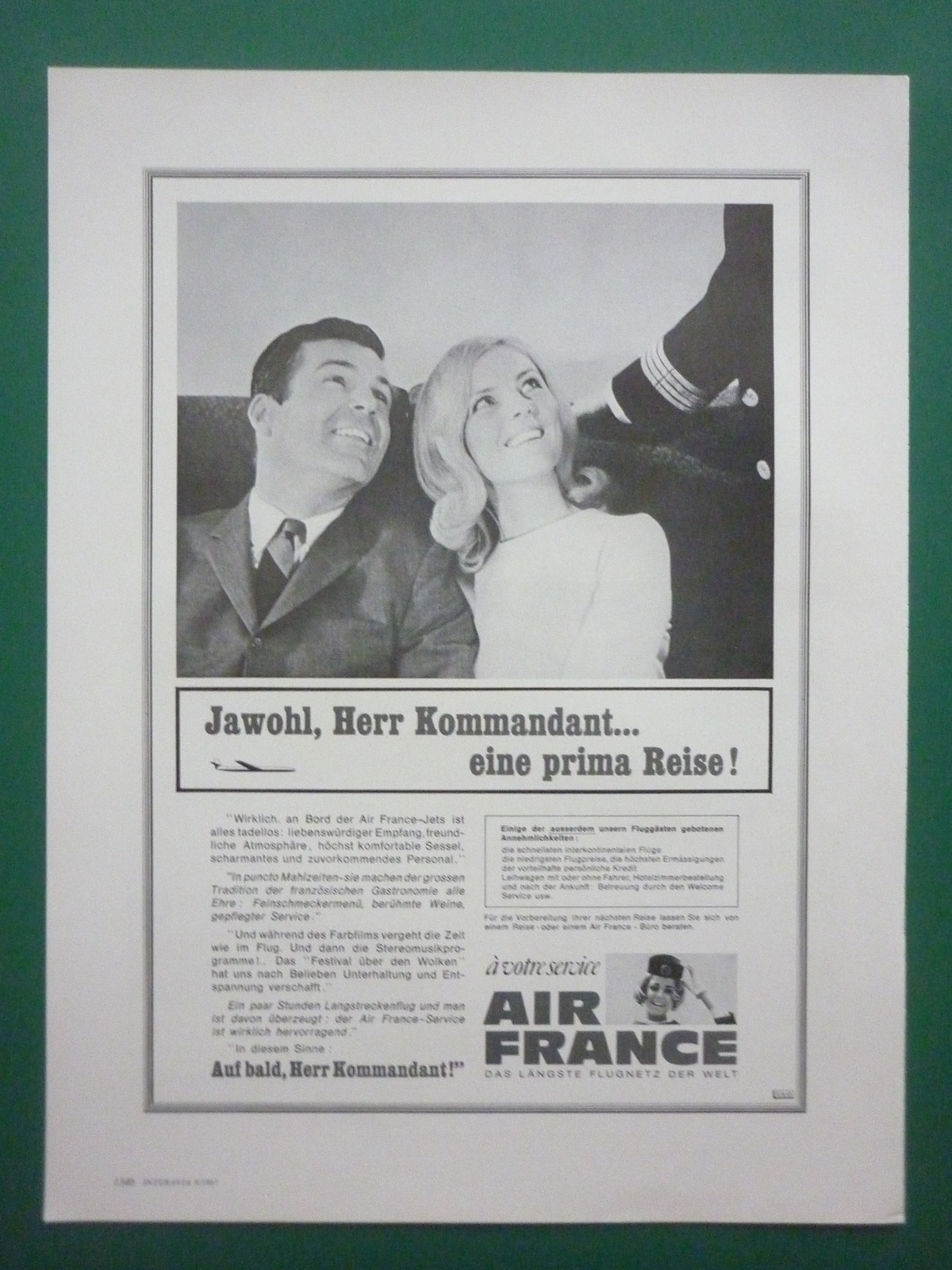 9/1967 PUB COMPANY AIR FRANCE AIRLINE AIRLINER HOTESSE KOMMANDANT GERMAN AD