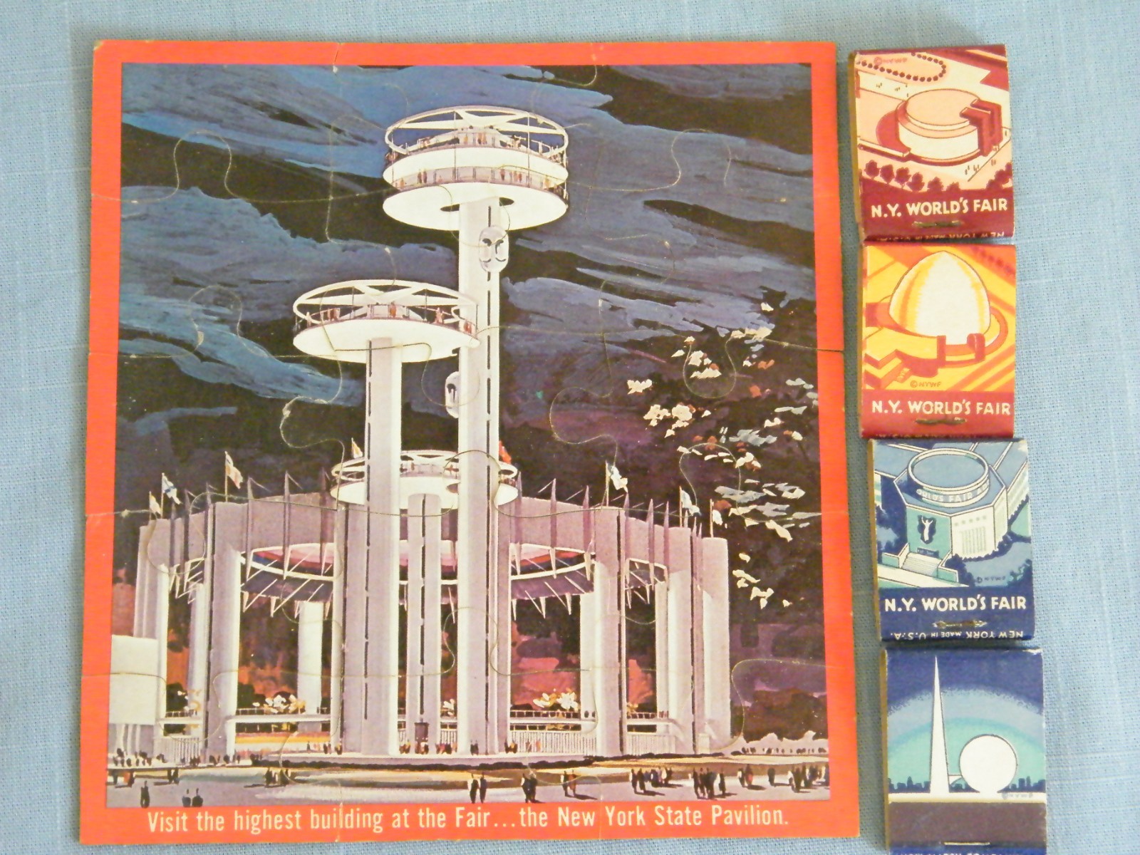 Vtg New York World's Fair Lot ~ 1939 Matchbooks & 1964 2-Sided Puzzle