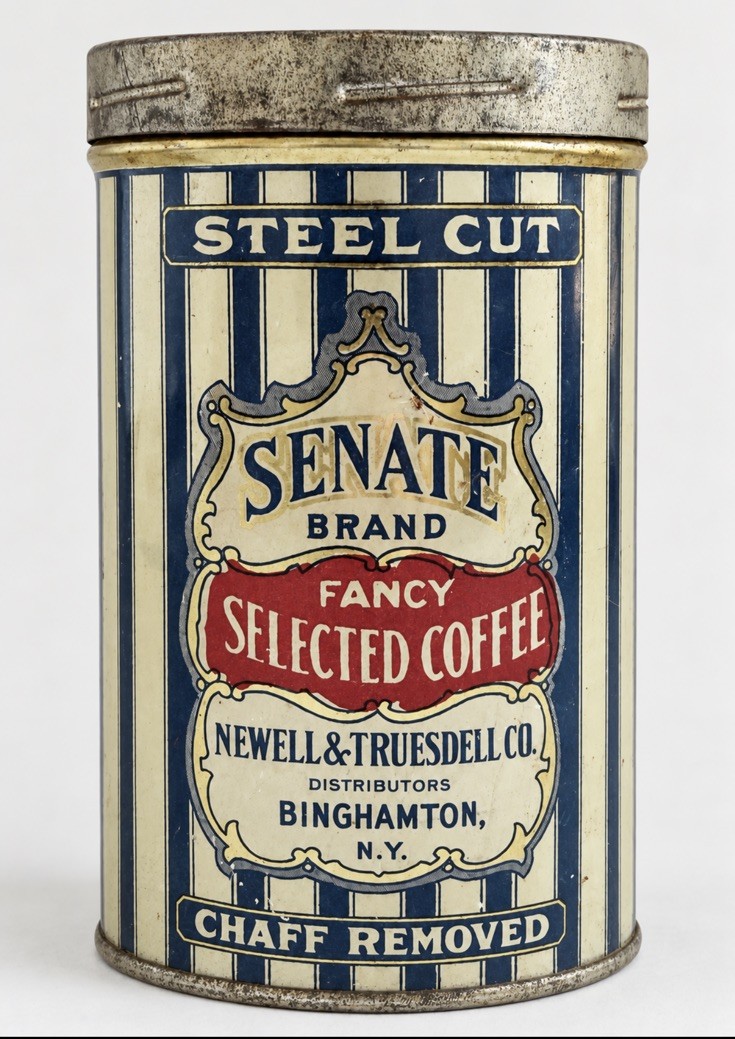 Vintage Senate Brand Coffee Tin with Lid Newell & Truesdell Binghamton NY