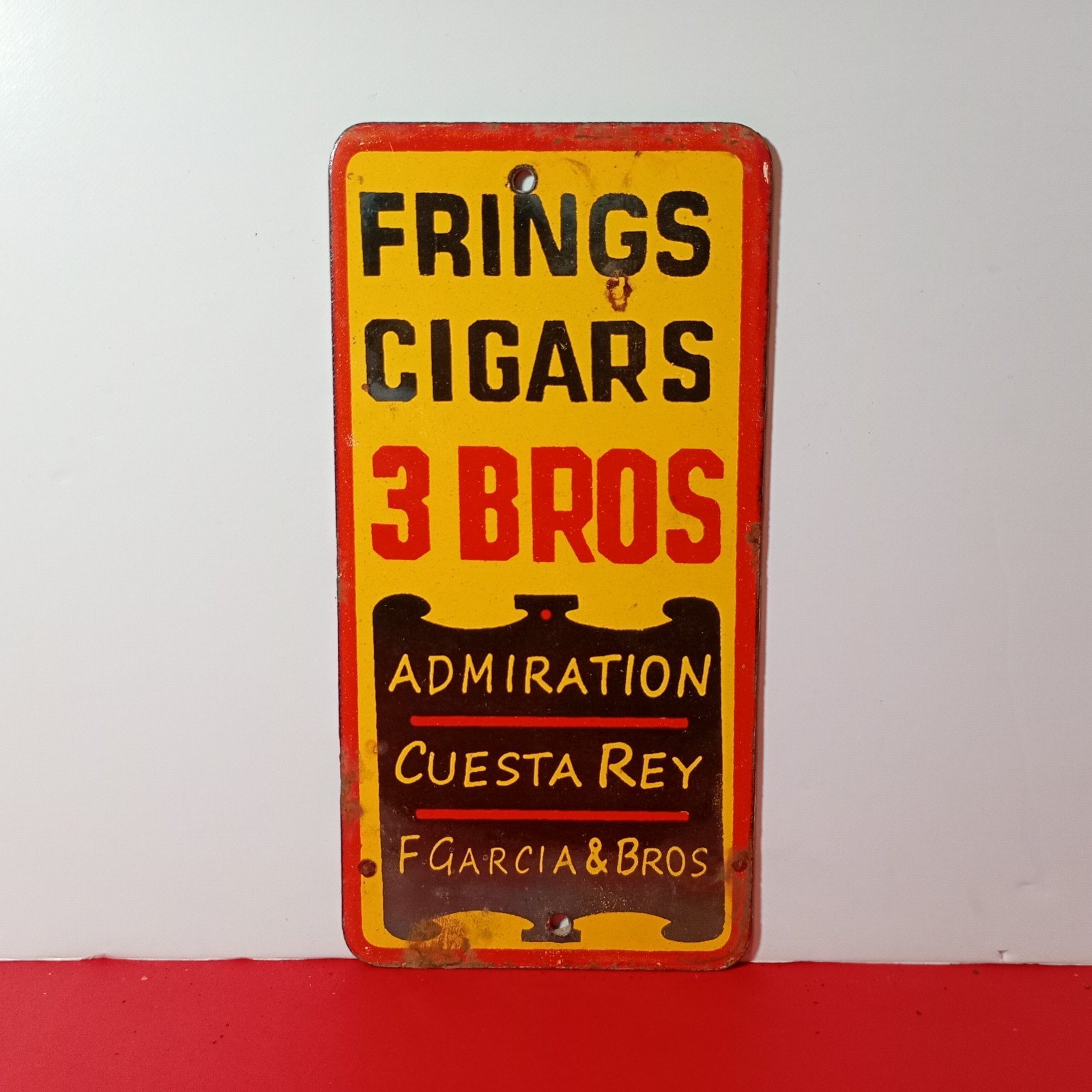 Vintage FRINGS CIGARS 3 BROS  Porcelain Enamel Sign 6