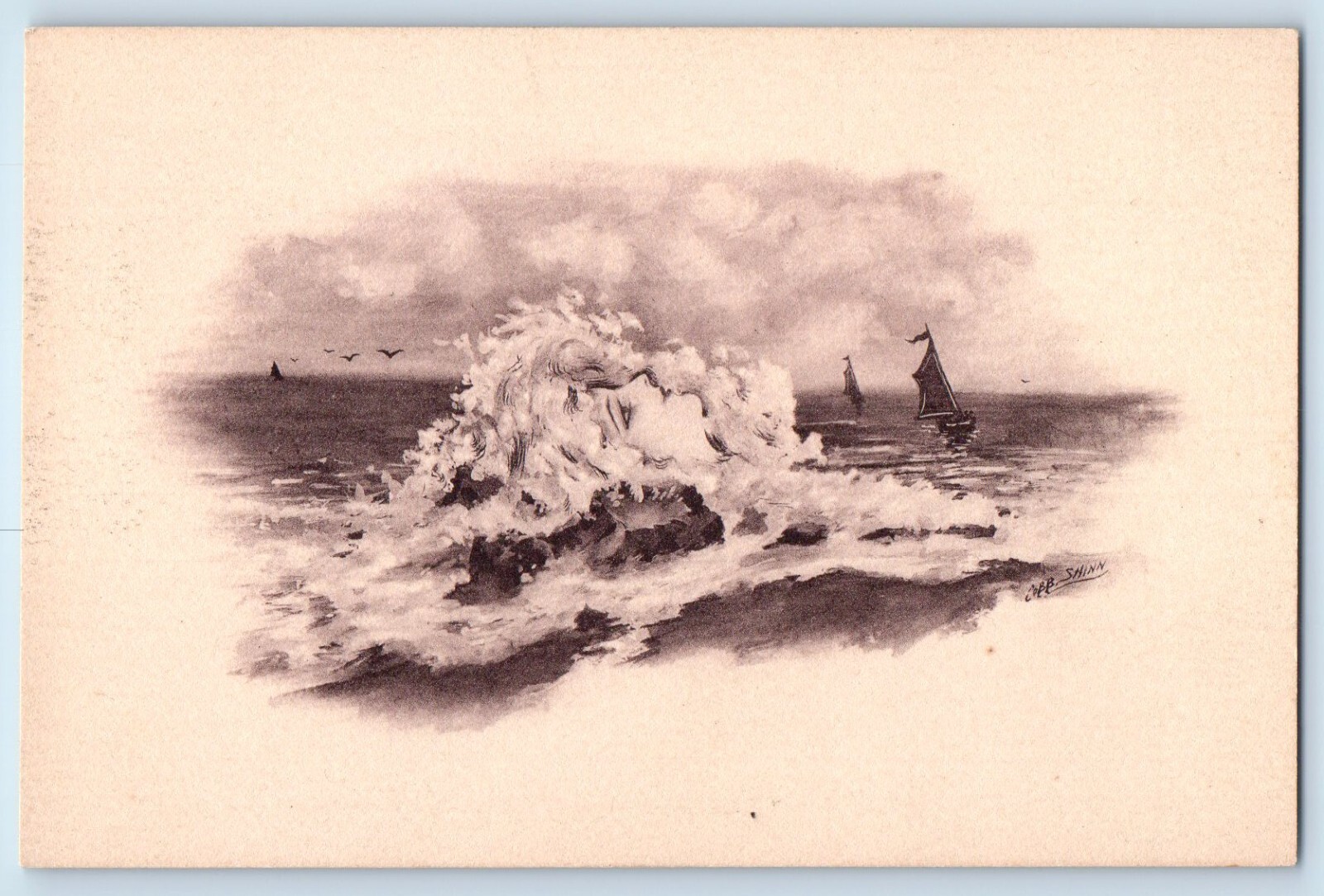 c1910's Pretty Woman Fantasy Sail Boat Cobb Shinn Signed Artist Antique Postcard
