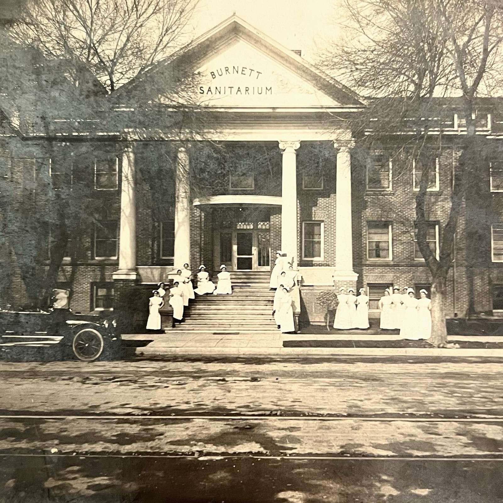 Antique Photograph On Board Burnett Sanitarium Hospital Nurse Car Fresno CA