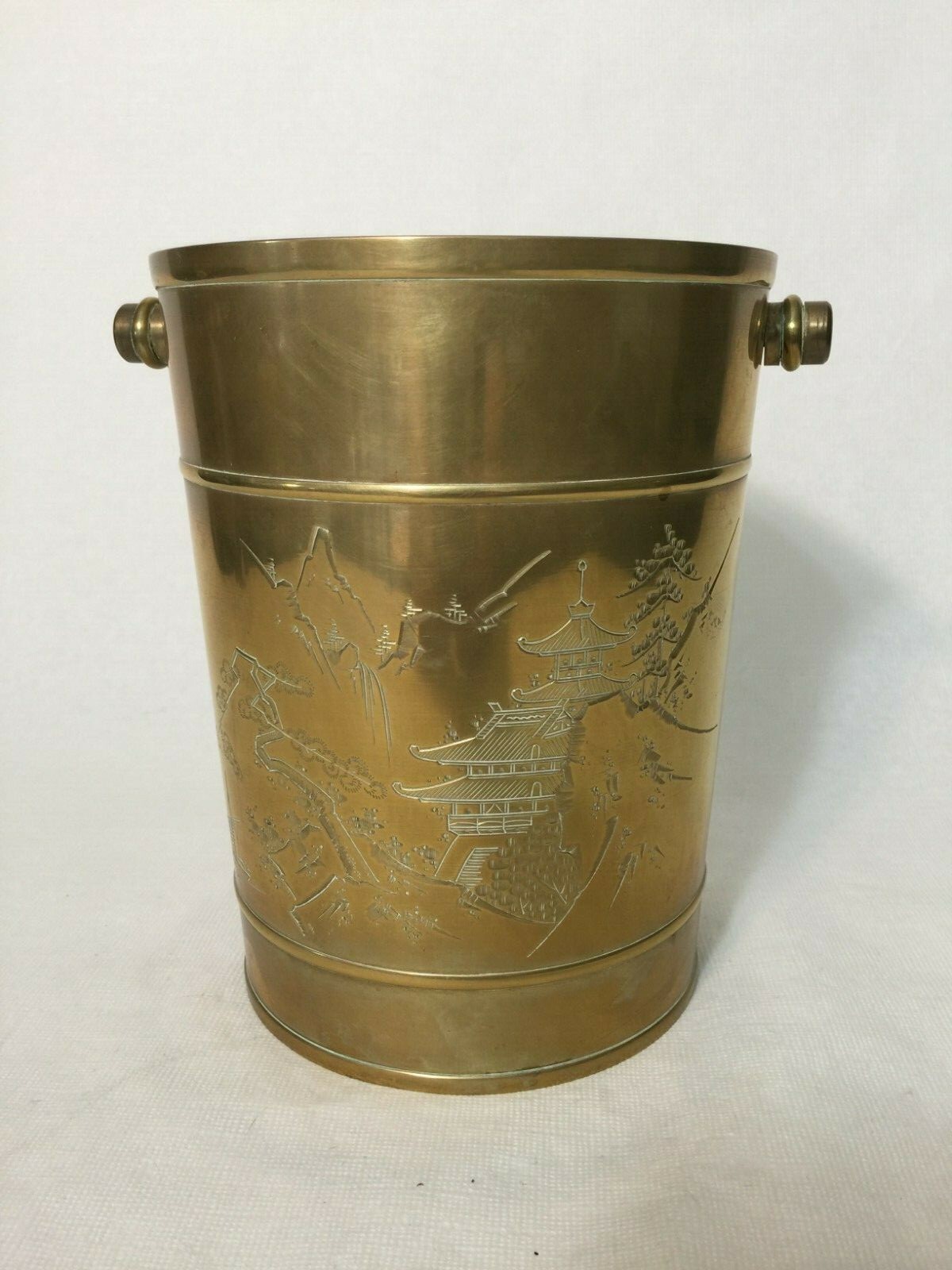 Vintage Japanese Heavy Brass Etched Pot with/Handle
