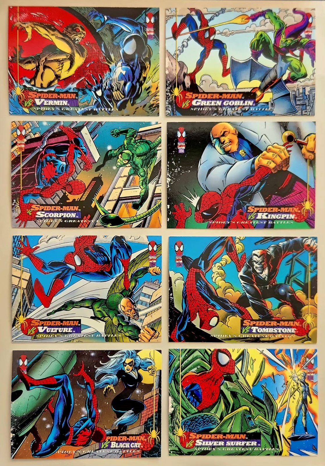 SPIDER-MAN - 1994 Impel Marvel Comics - 8 Card Lot - Spidey's Greatest Battles